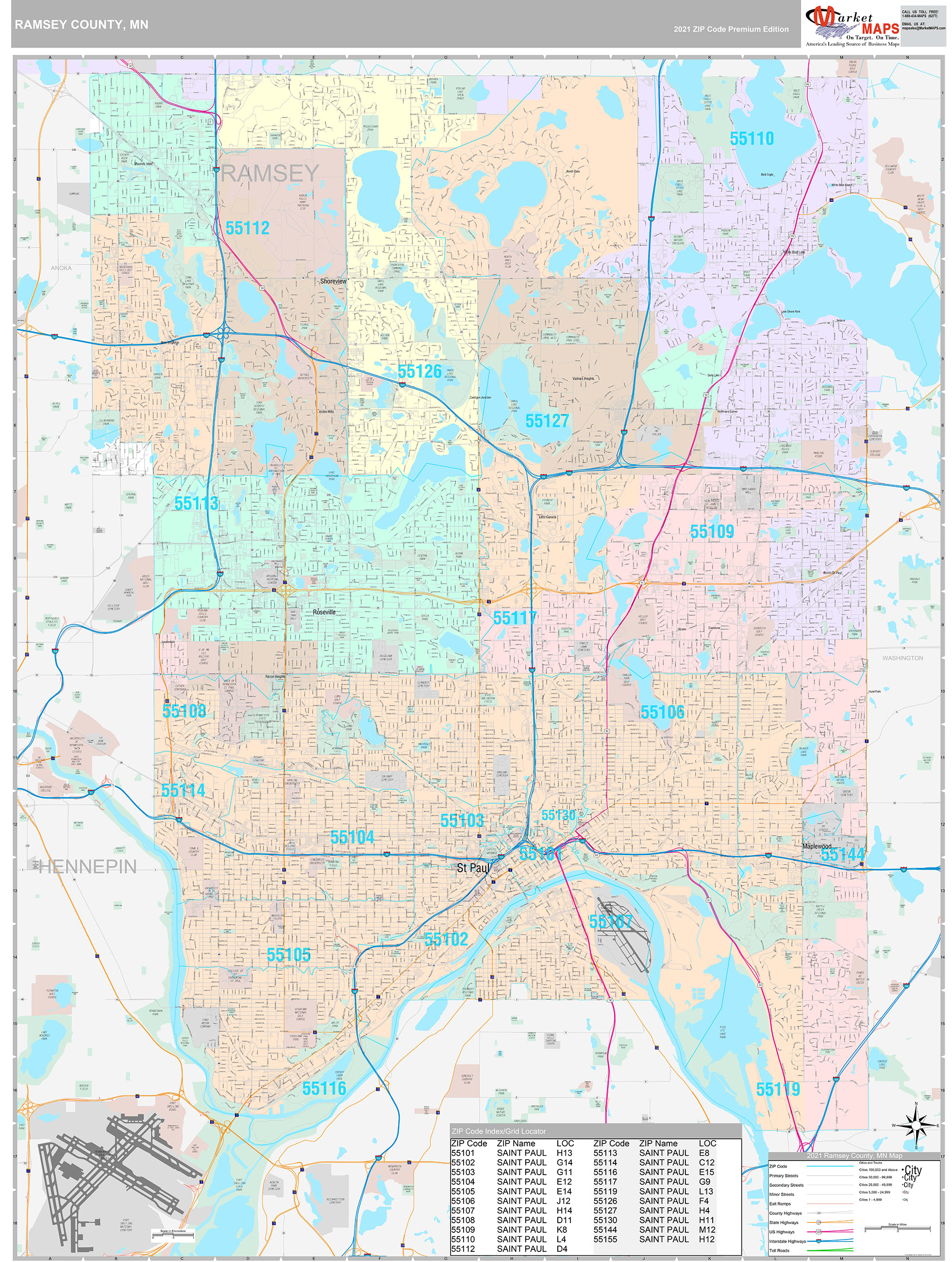 Ramsey County, MN Wall Map Premium Style by MarketMAPS