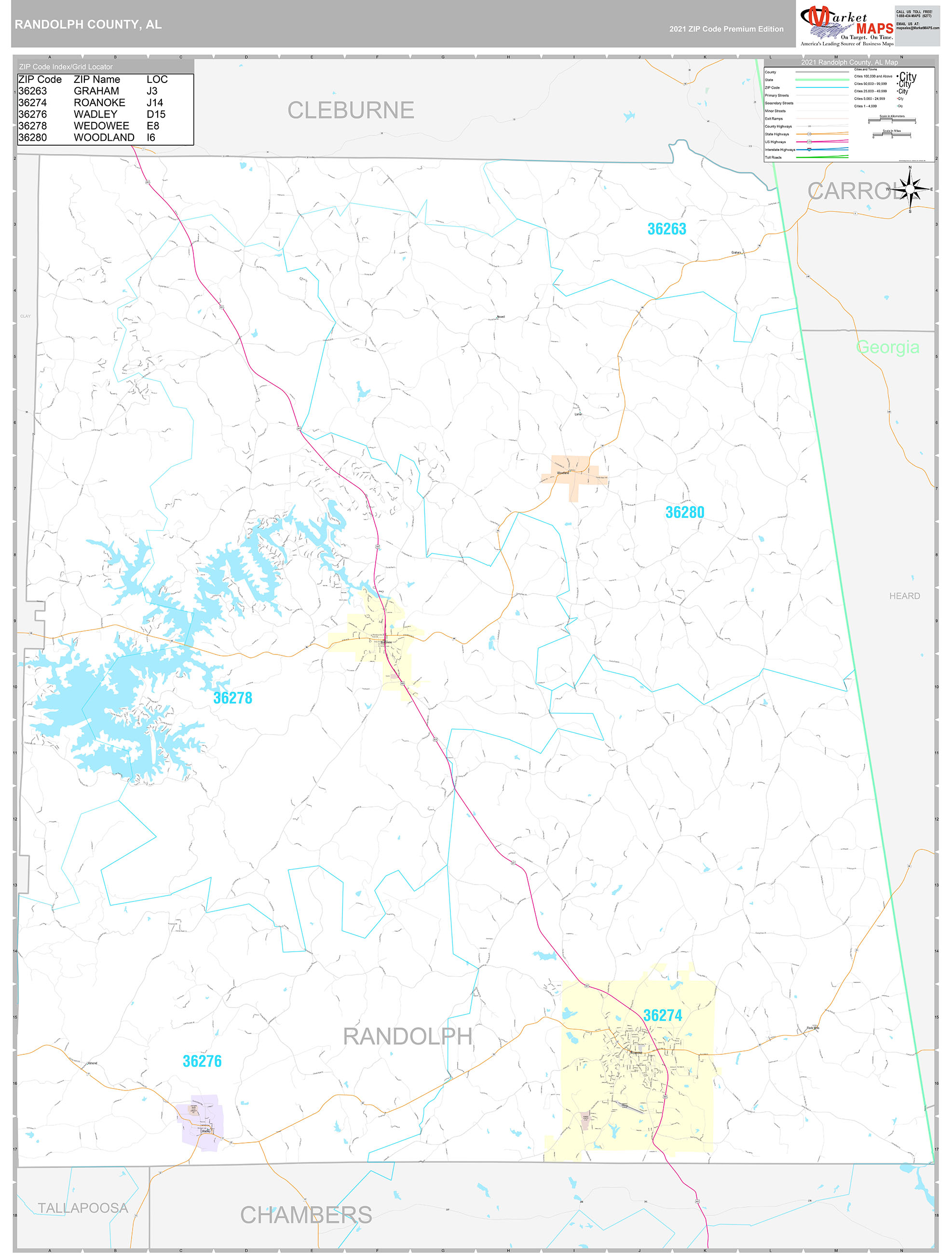 Randolph County, AL Wall Map Premium Style by MarketMAPS