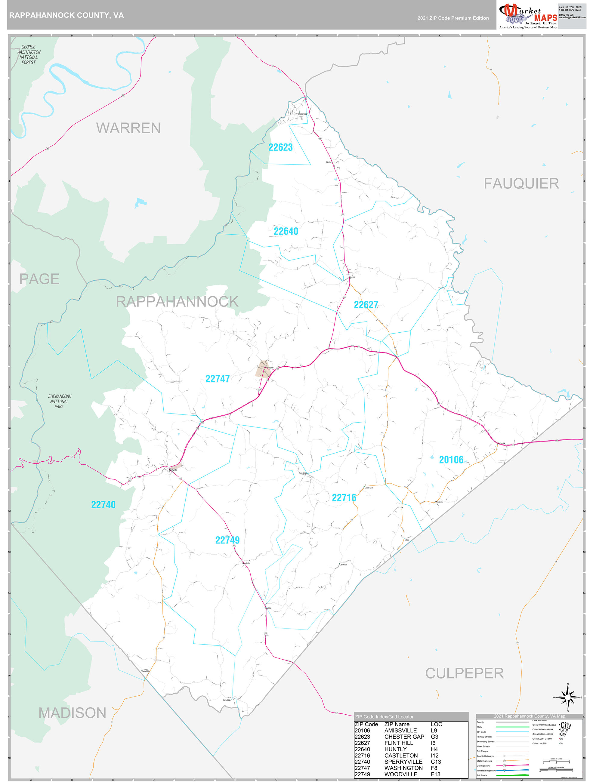 Rappahannock County, VA Wall Map Premium Style by MarketMAPS - MapSales