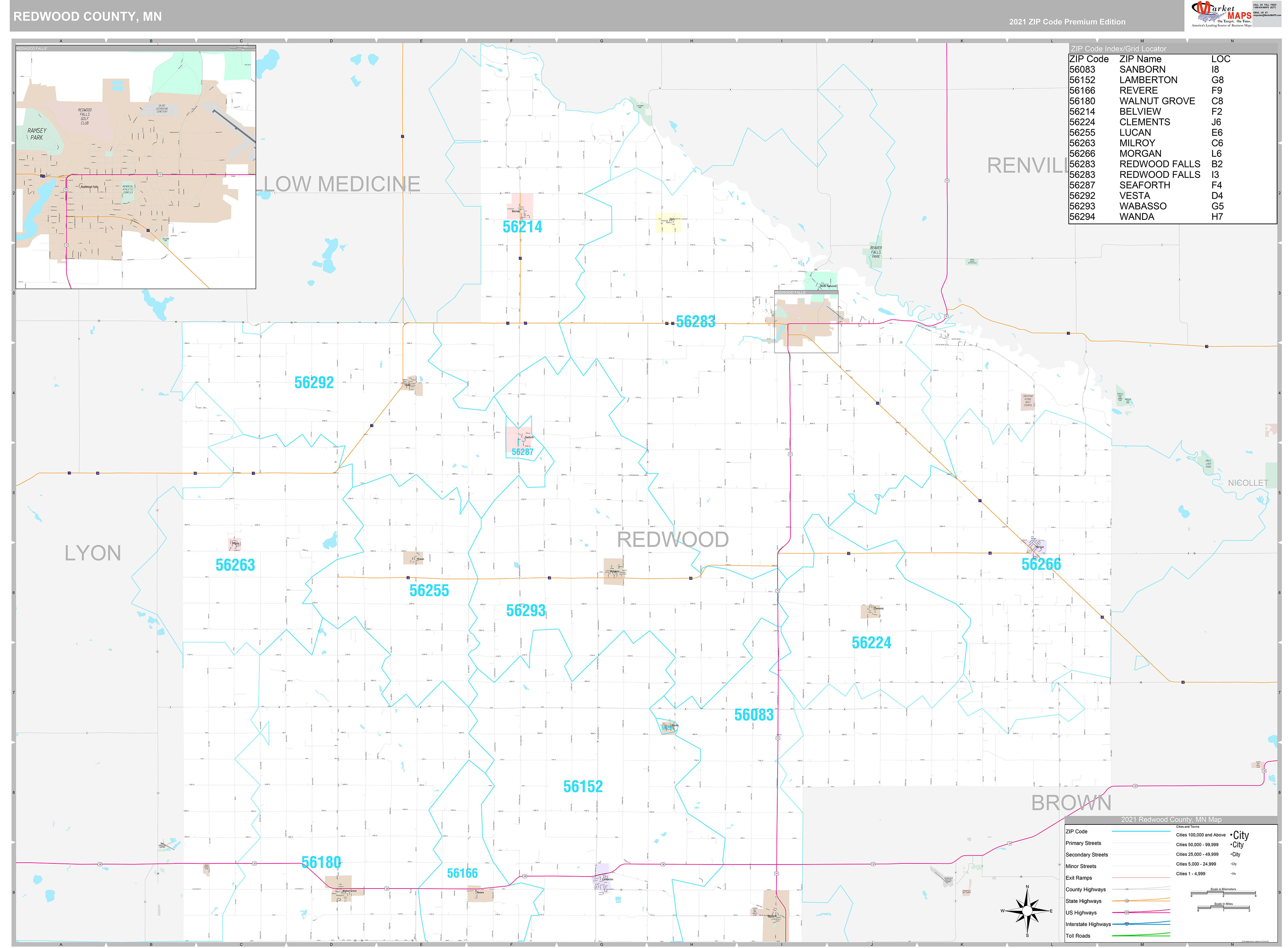 Redwood County, MN Wall Map Premium Style by MarketMAPS