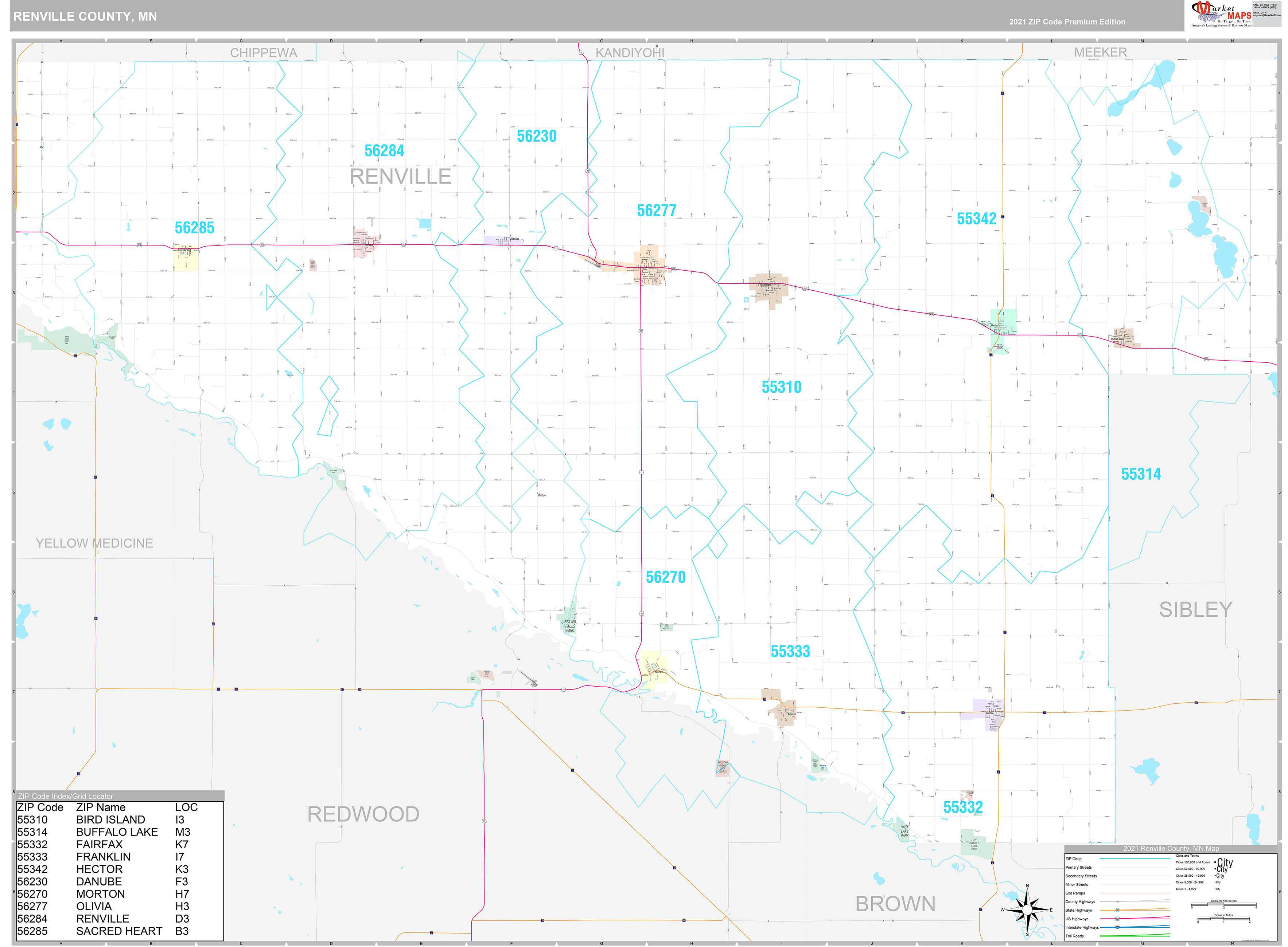 Renville County Mn Wall Map Premium Style By Marketmaps Mapsales 3030