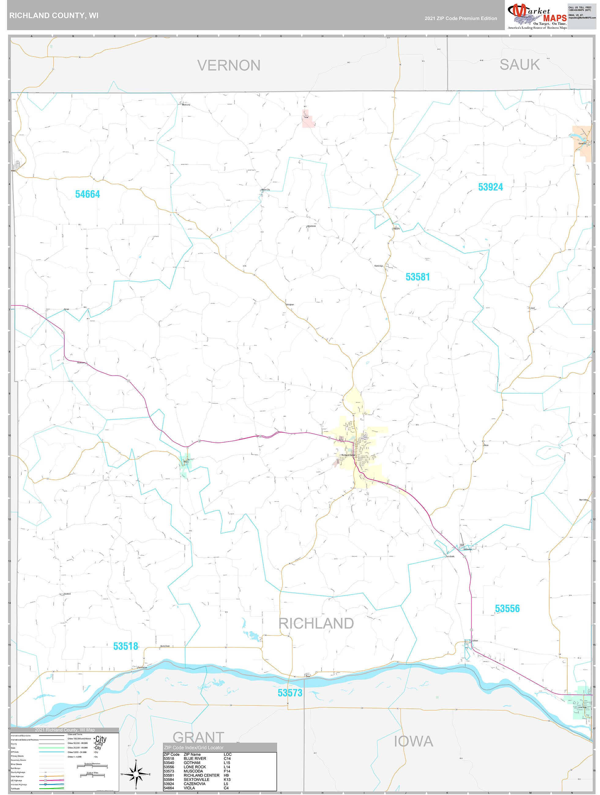 Richland County Wi Wall Map Premium Style By Marketmaps 2476