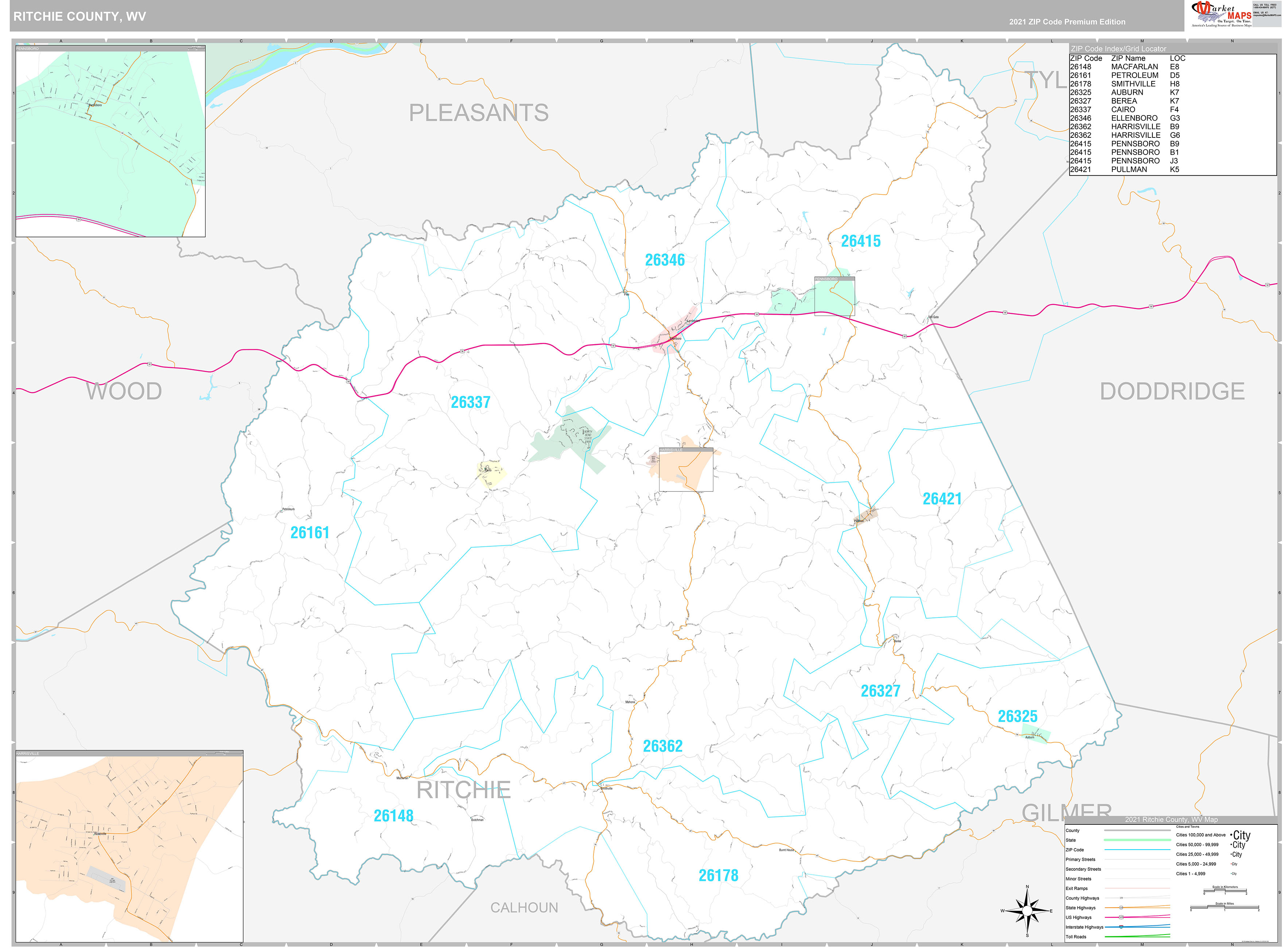 Ritchie County, WV Wall Map Premium Style by MarketMAPS MapSales