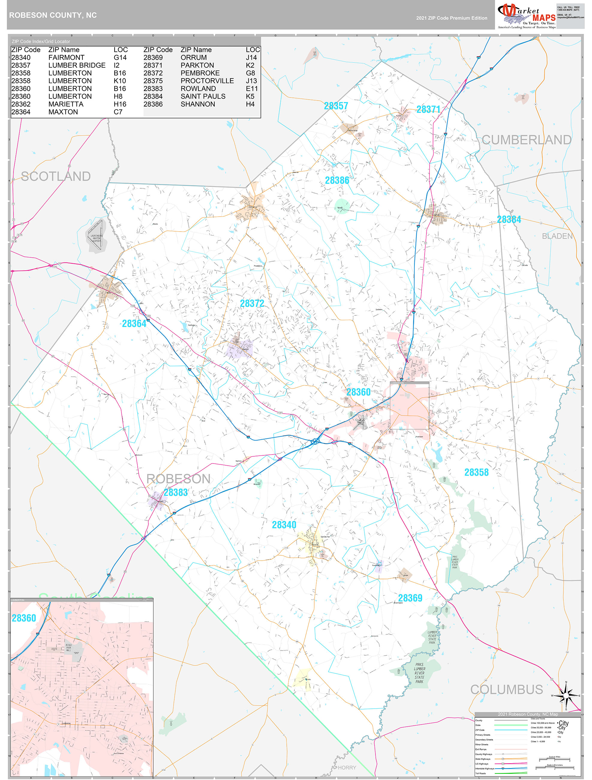 Robeson County, NC Wall Map Premium Style by MarketMAPS - MapSales