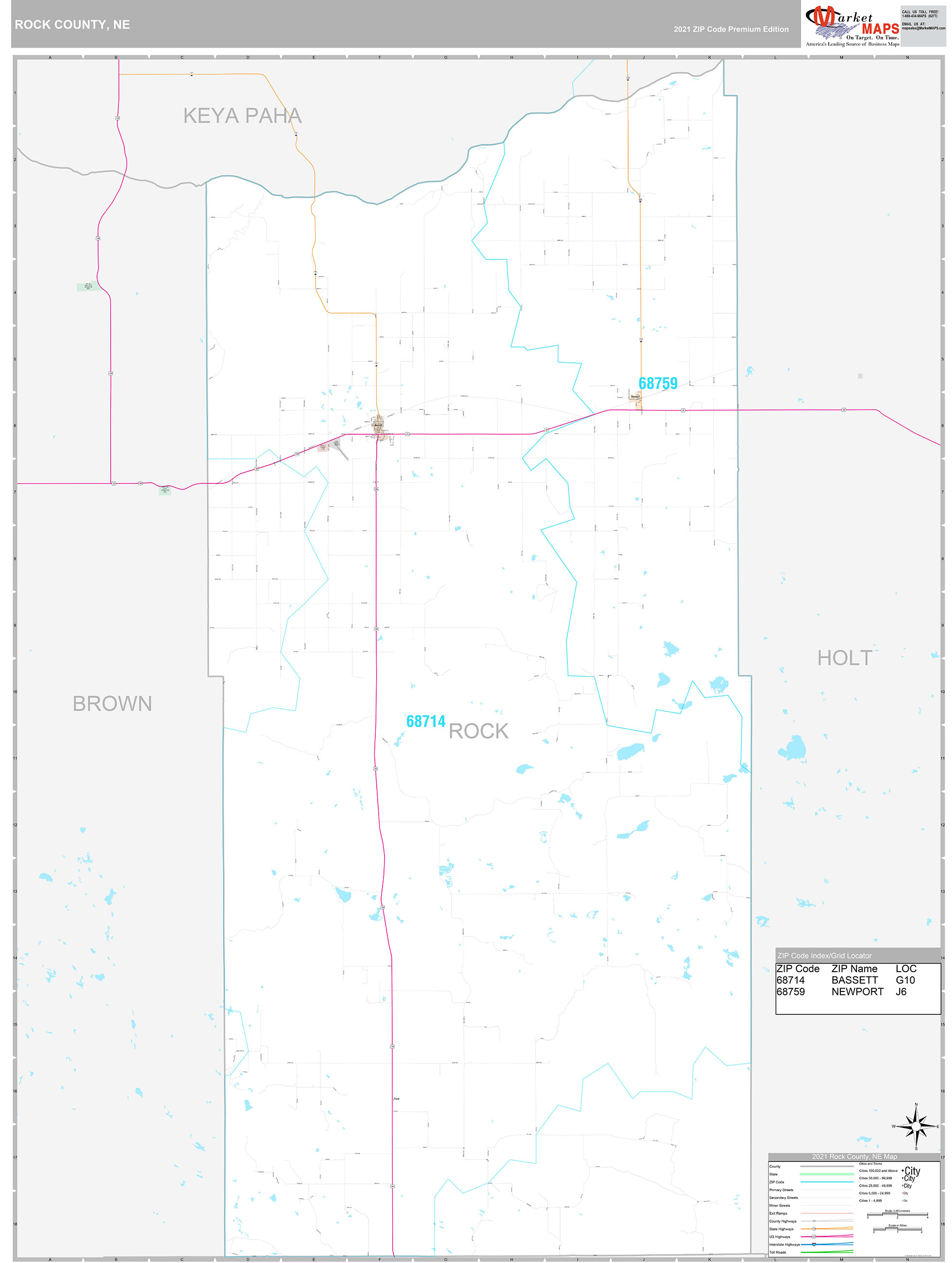 Rock County Ne Wall Map Premium Style By Marketmaps