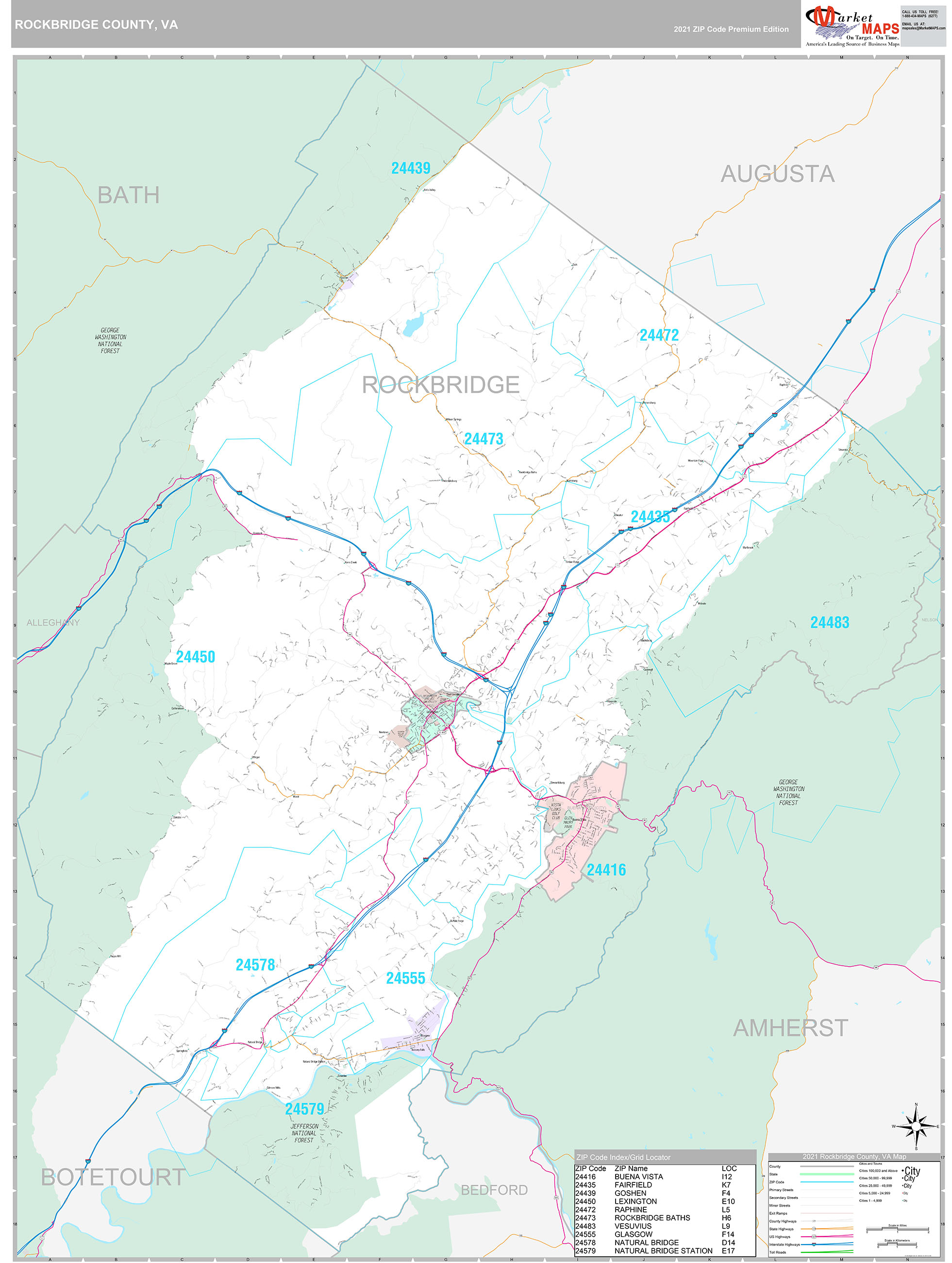 Rockbridge County, VA Wall Map Premium Style by MarketMAPS MapSales