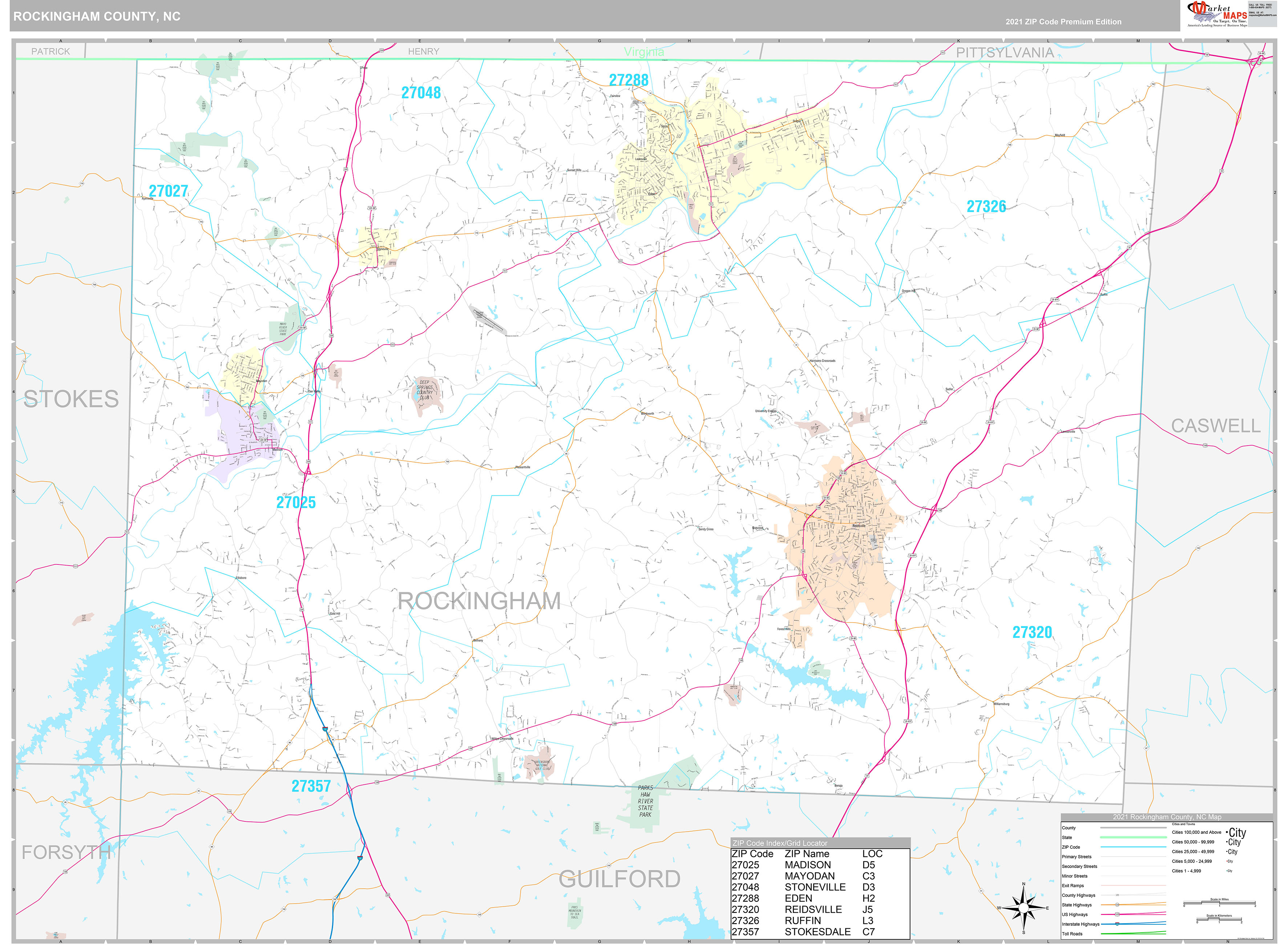 Rockingham County NC Wall Map Premium Style By MarketMAPS   Rockingham NC 