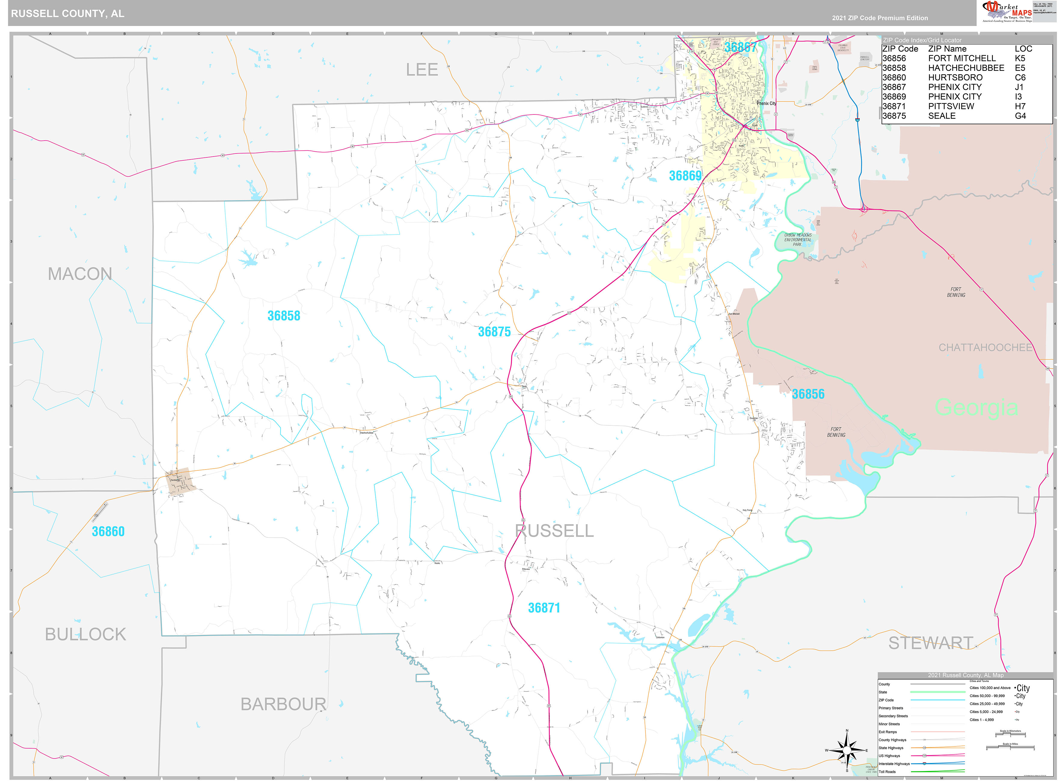 Russell County, Al Wall Map Premium Style By Marketmaps