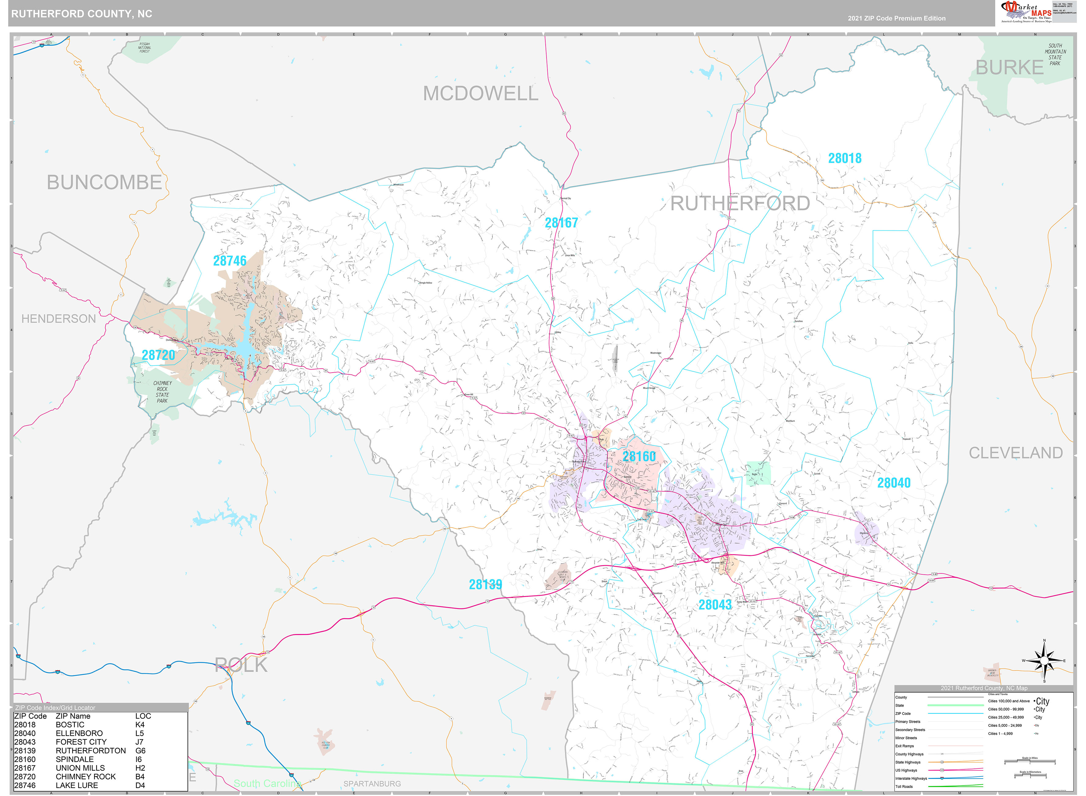 Rutherford County Nc Wall Map Premium Style By Marketmaps 9624