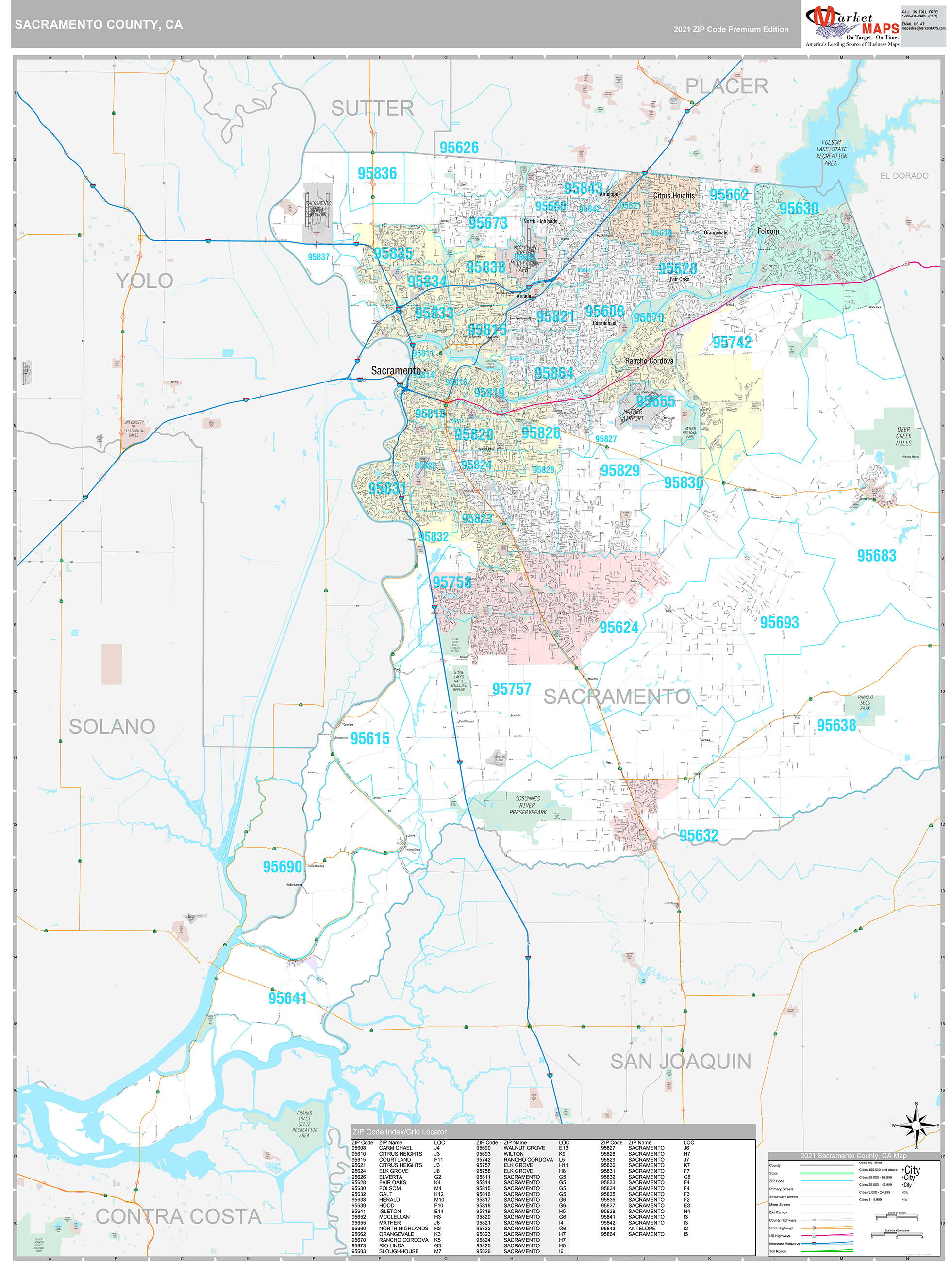 Sacramento County, CA Wall Map Premium Style by MarketMAPS