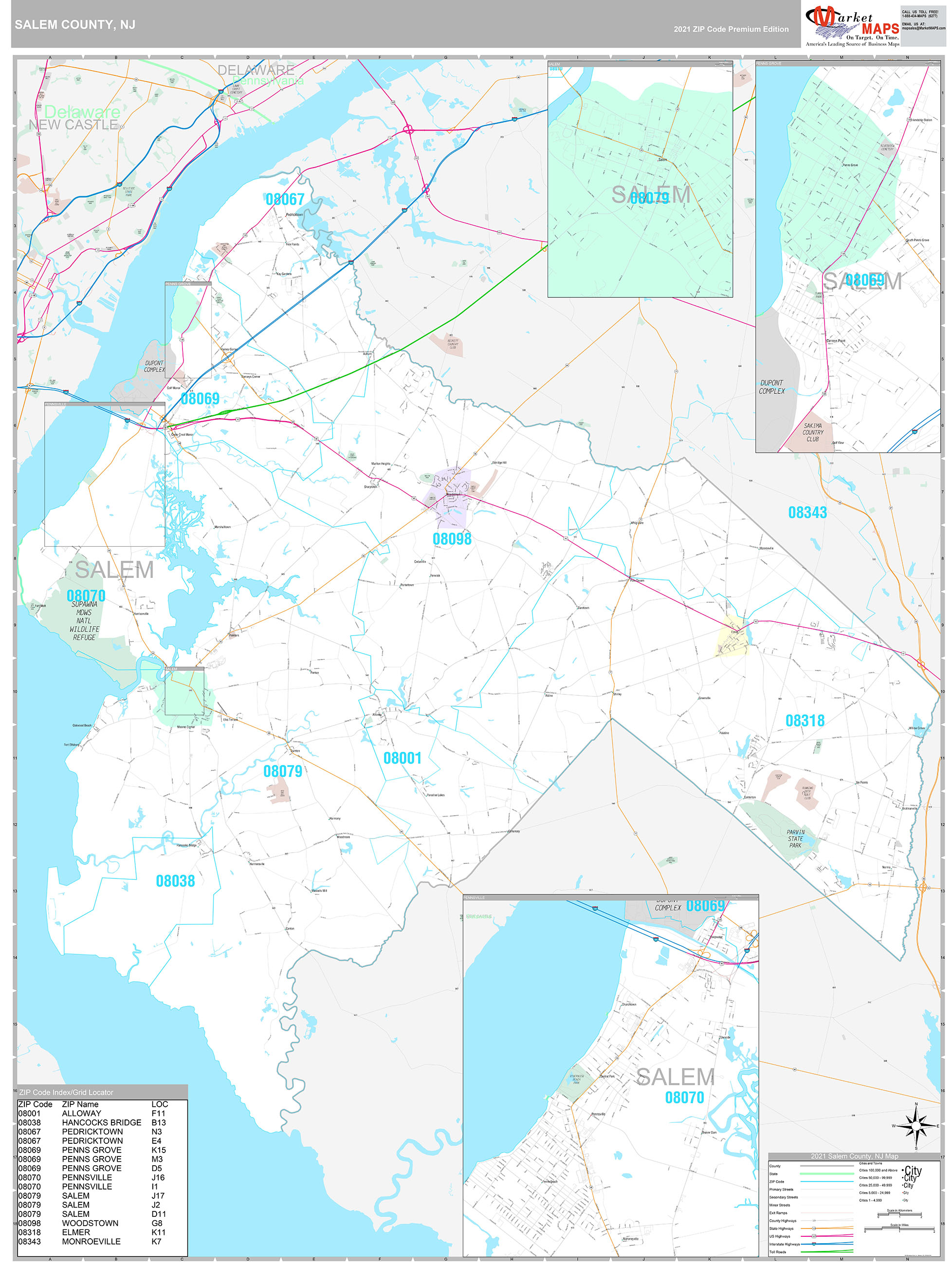 Salem County, NJ Wall Map Premium Style by MarketMAPS