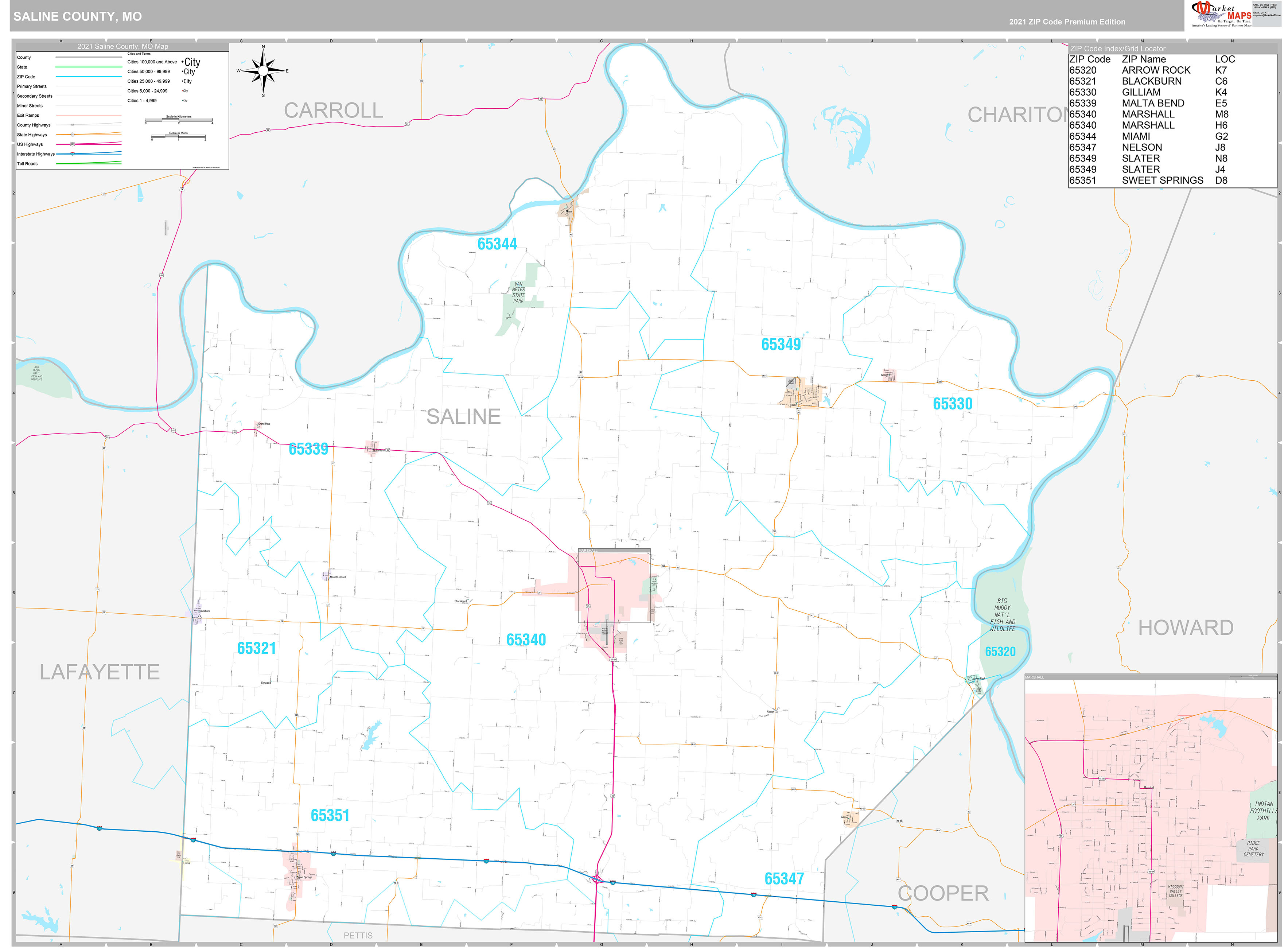 Saline County, MO Wall Map Premium Style by MarketMAPS