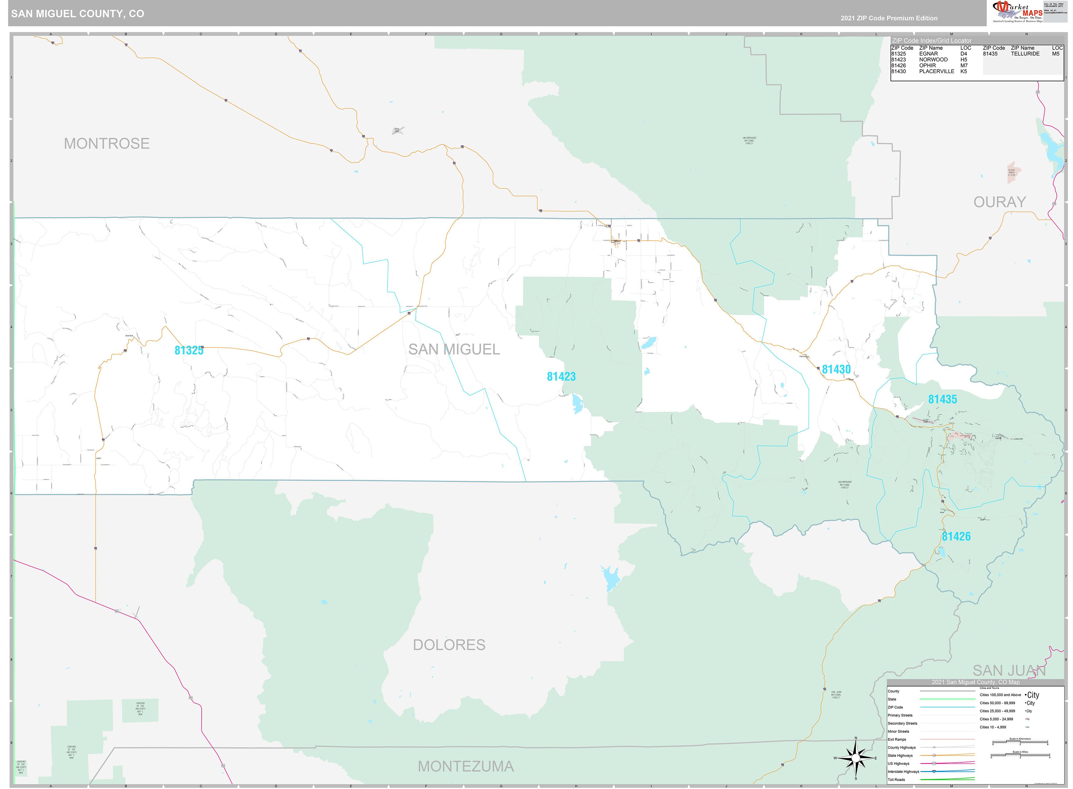 San Miguel County, CO Wall Map Premium Style by MarketMAPS - MapSales.com