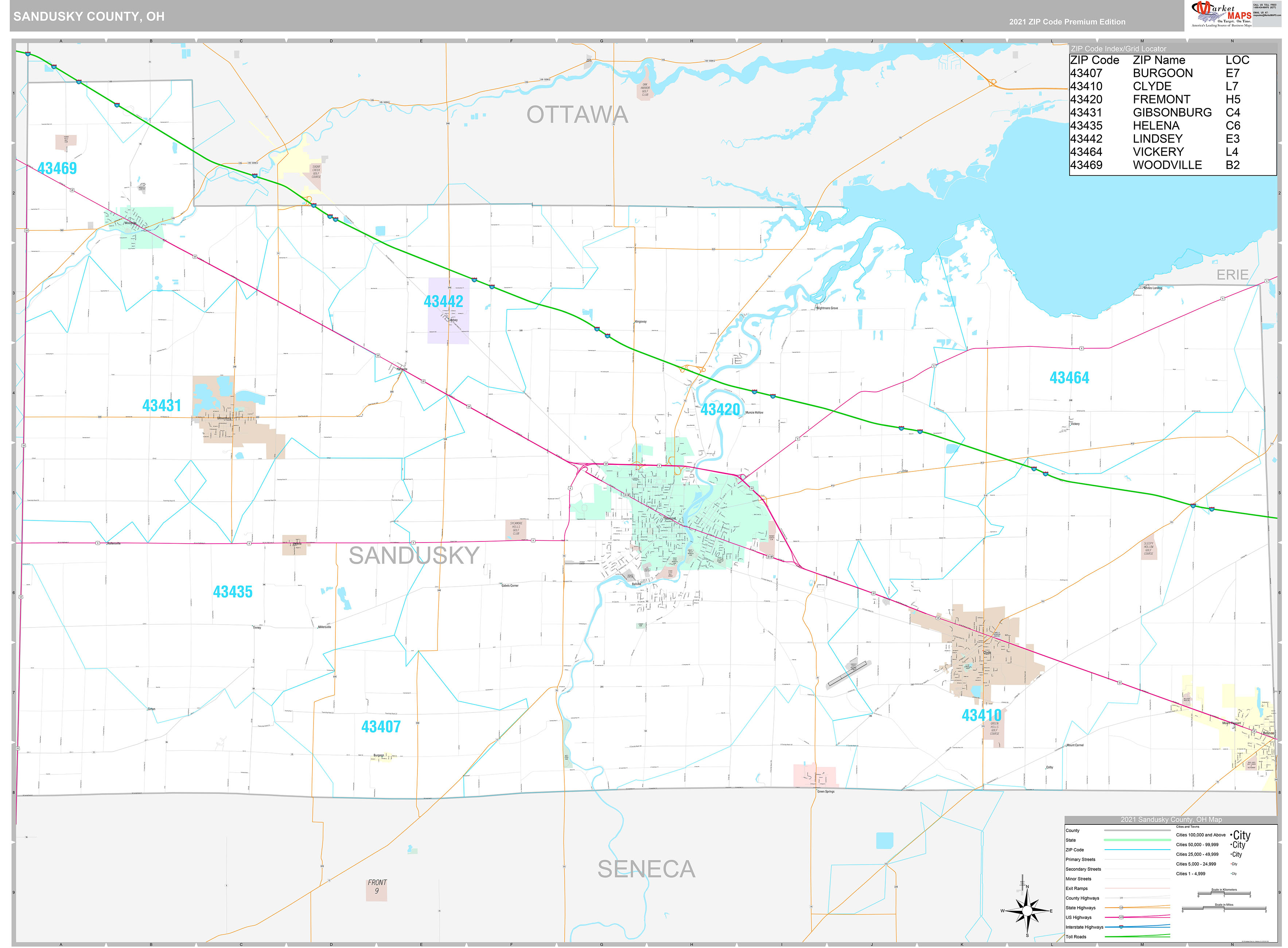 Sandusky County, OH Wall Map Premium Style by MarketMAPS