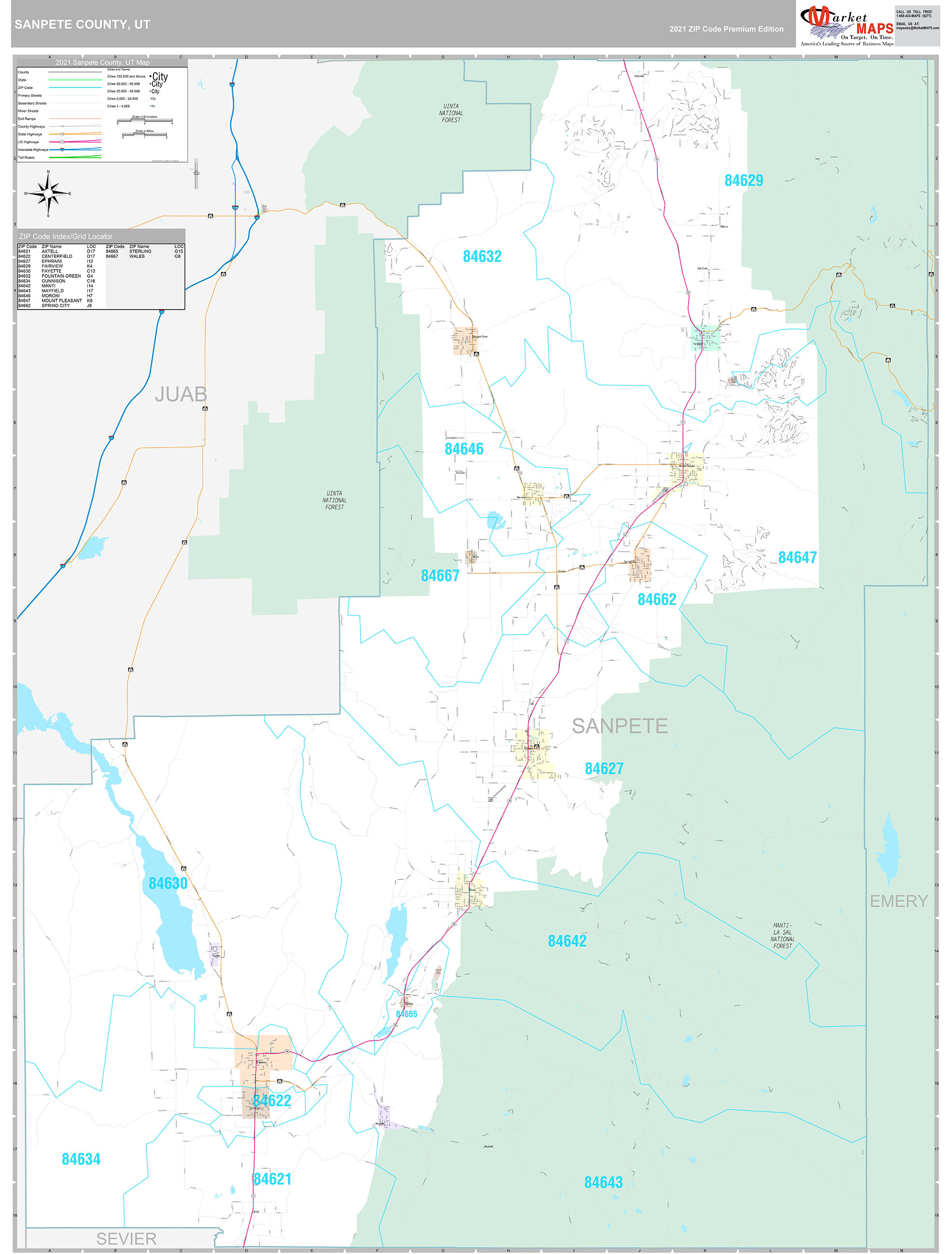 Sanpete County, UT Wall Map Premium Style by MarketMAPS - MapSales.com