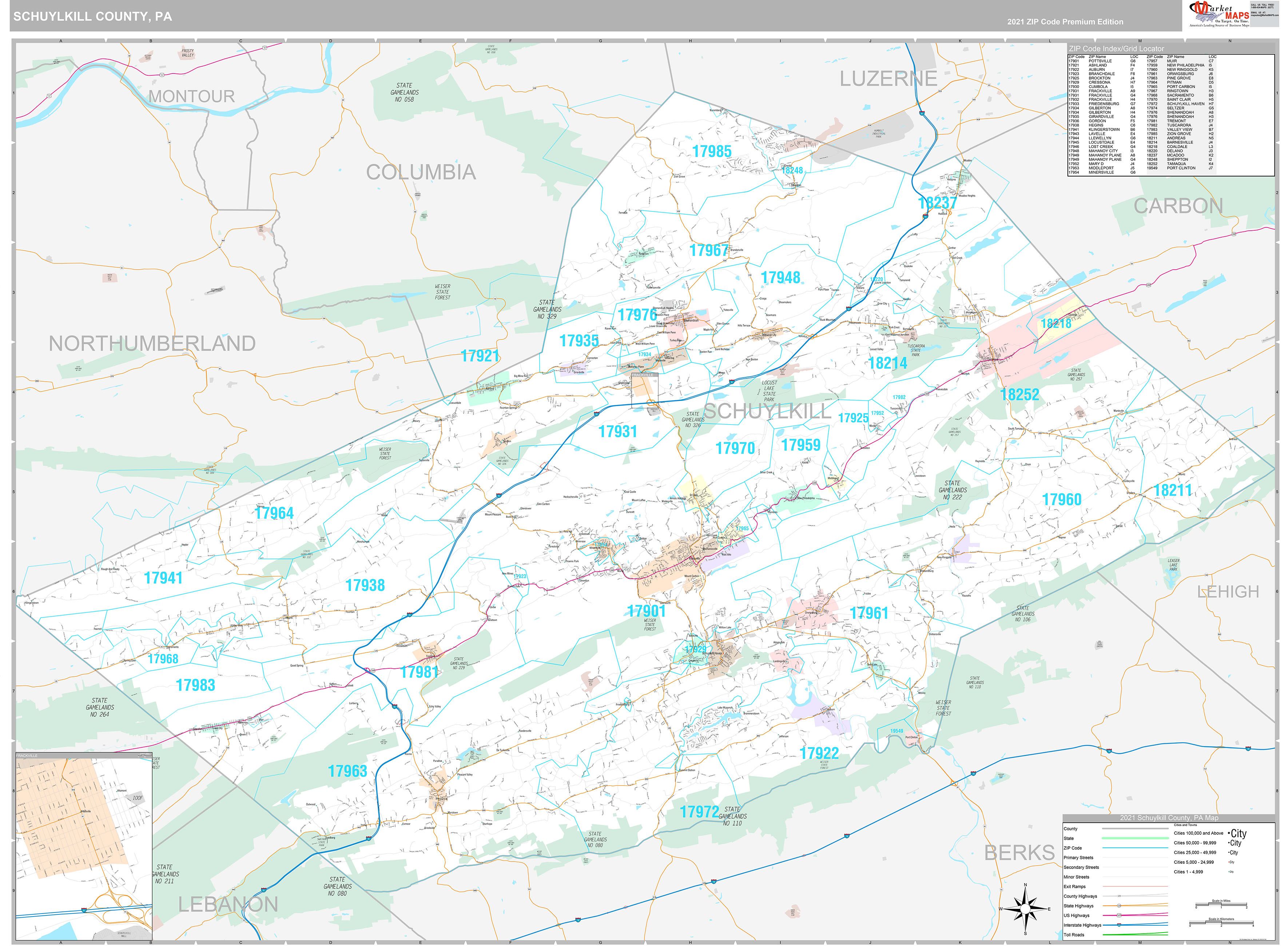 Schuylkill County Pa Wall Map Premium Style By Marketmaps