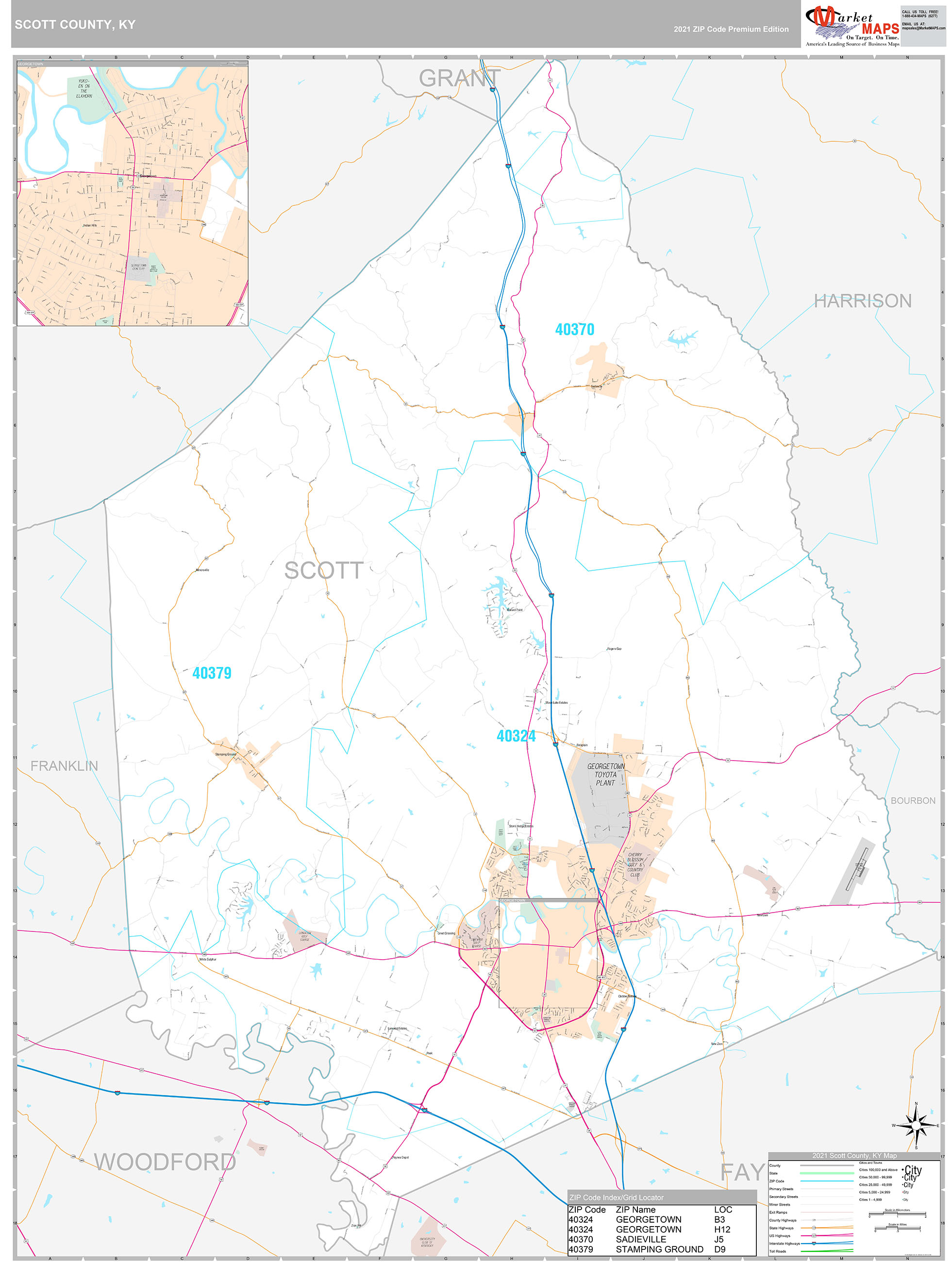 Scott County, KY Wall Map Premium Style by MarketMAPS - MapSales