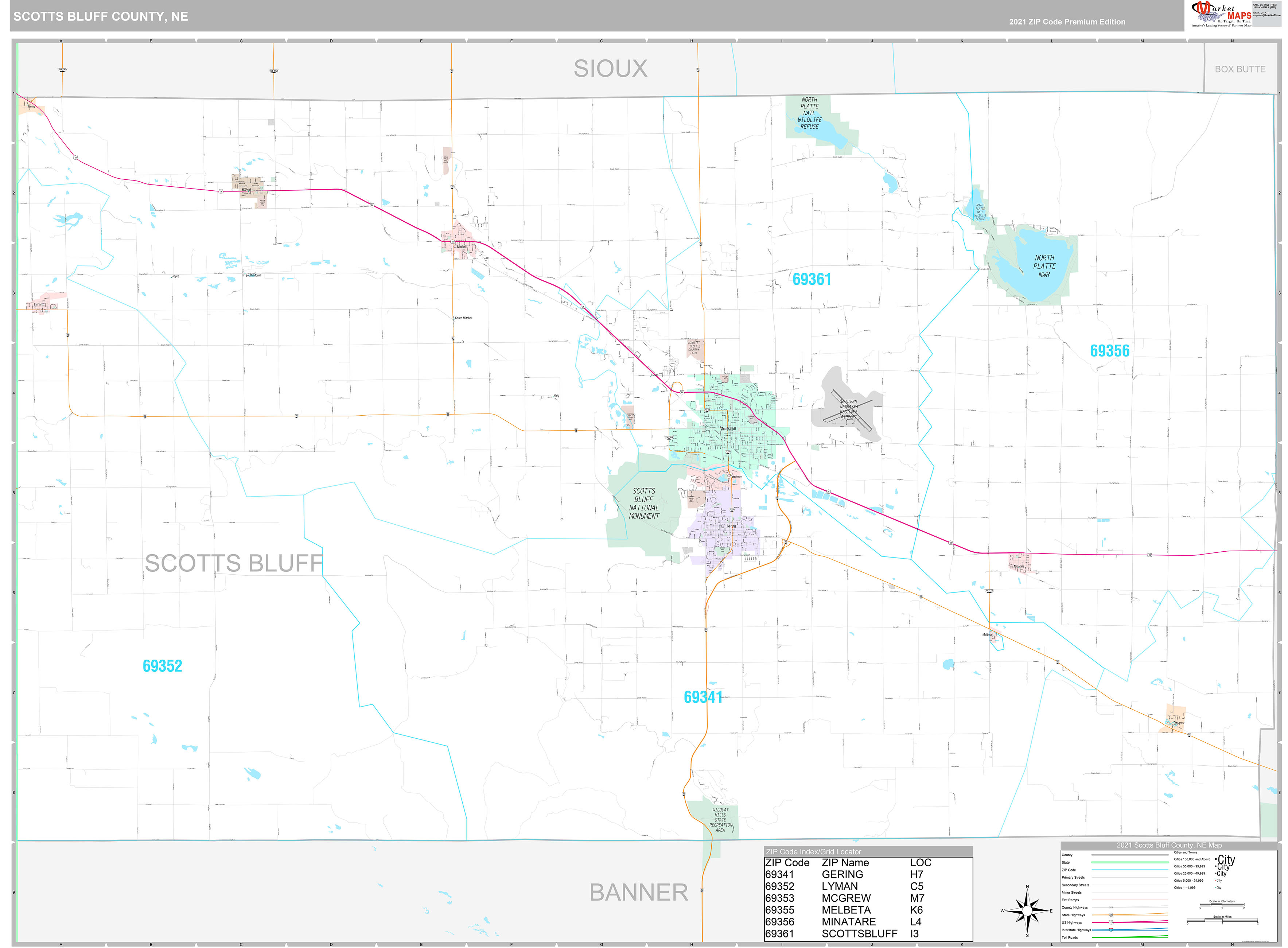 Scotts Bluff County, NE Wall Map Premium Style by MarketMAPS