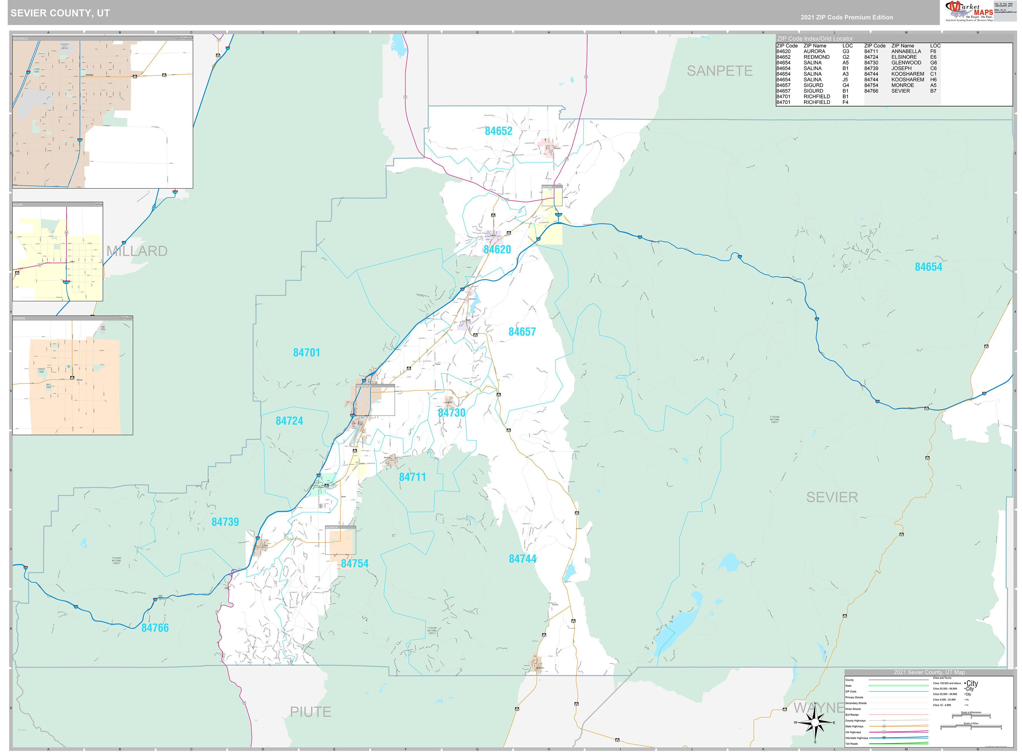 Sevier County, UT Wall Map Premium Style by MarketMAPS