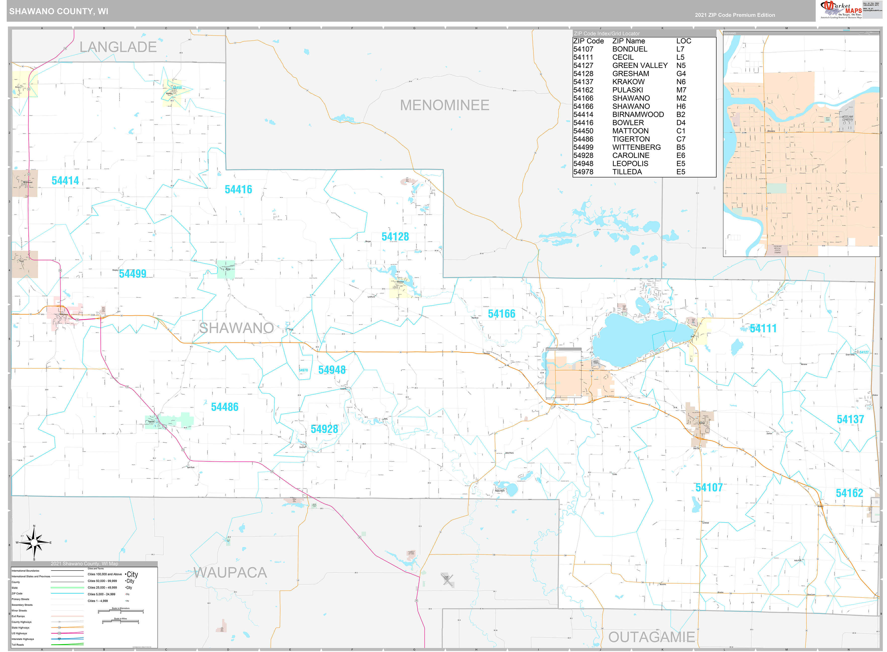Shawano County Wi Wall Map Premium Style By Marketmaps