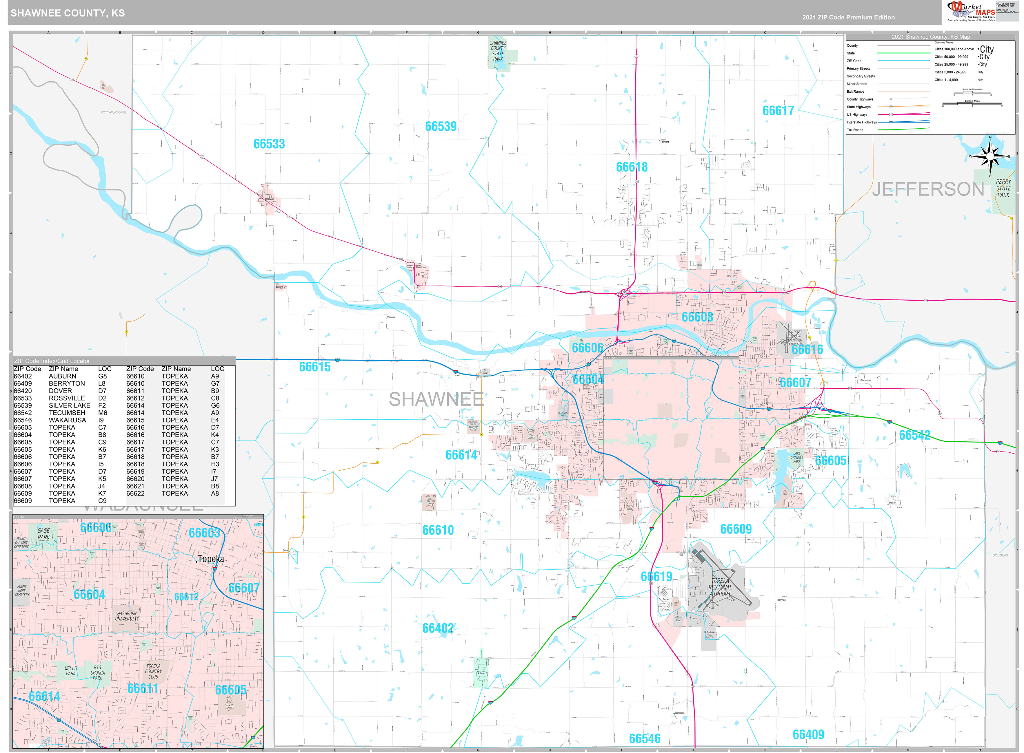 Shawnee County KS Wall Map Premium Style by MarketMAPS MapSales