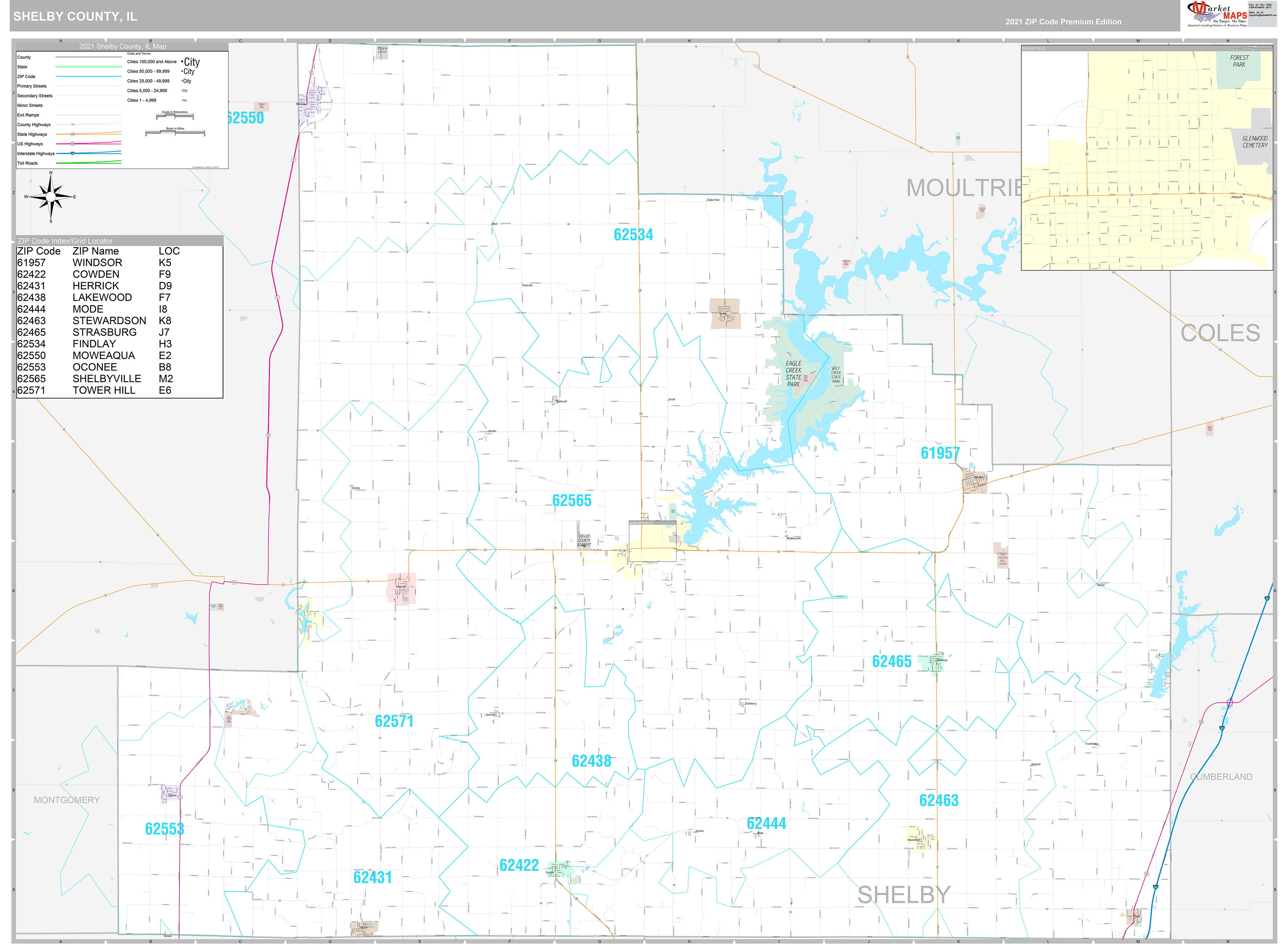 Shelby County, IL Wall Map Premium Style by MarketMAPS