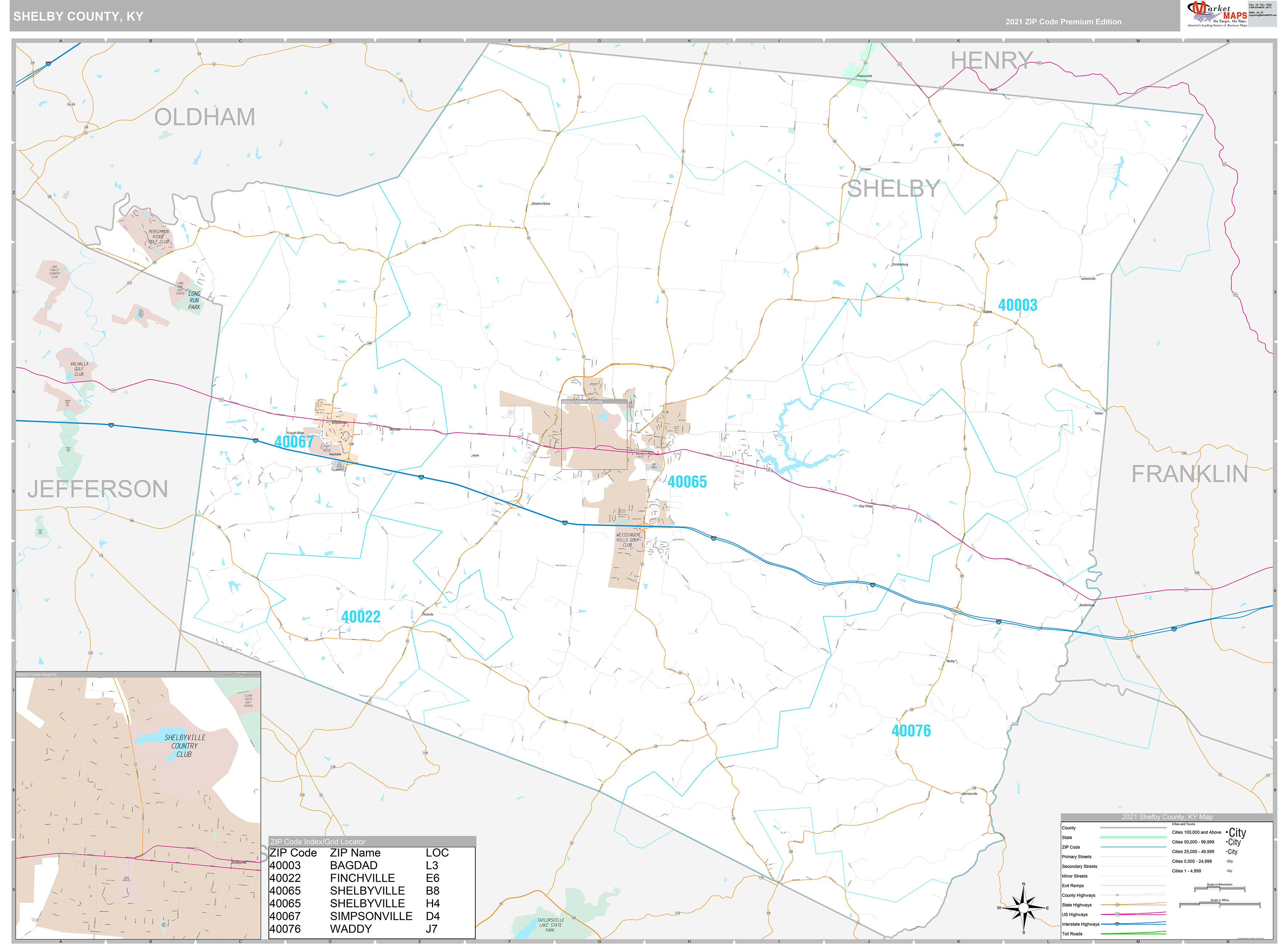 Shelby County, KY Wall Map Premium Style by MarketMAPS MapSales
