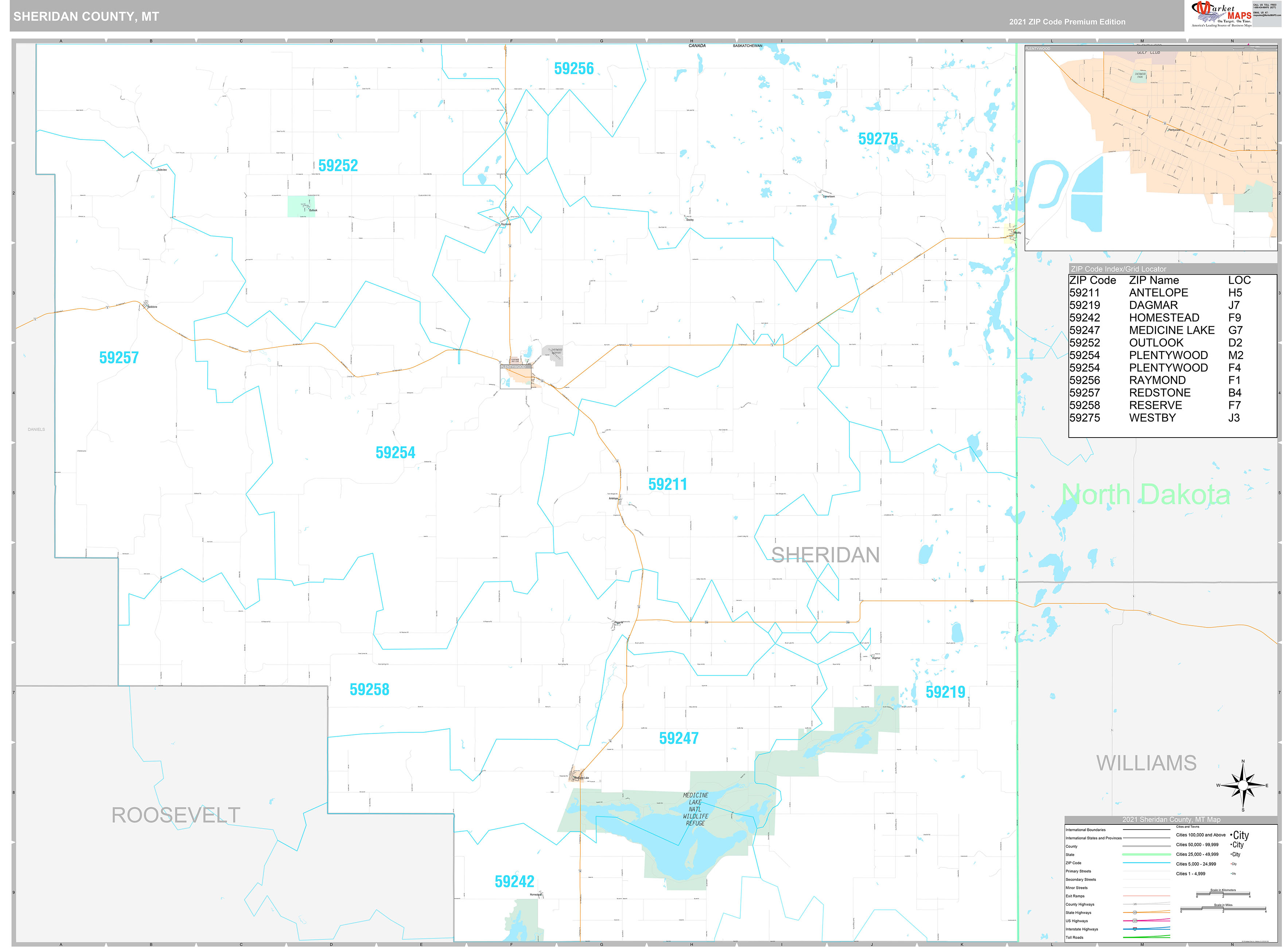 Sheridan County, MT Wall Map Premium Style by MarketMAPS