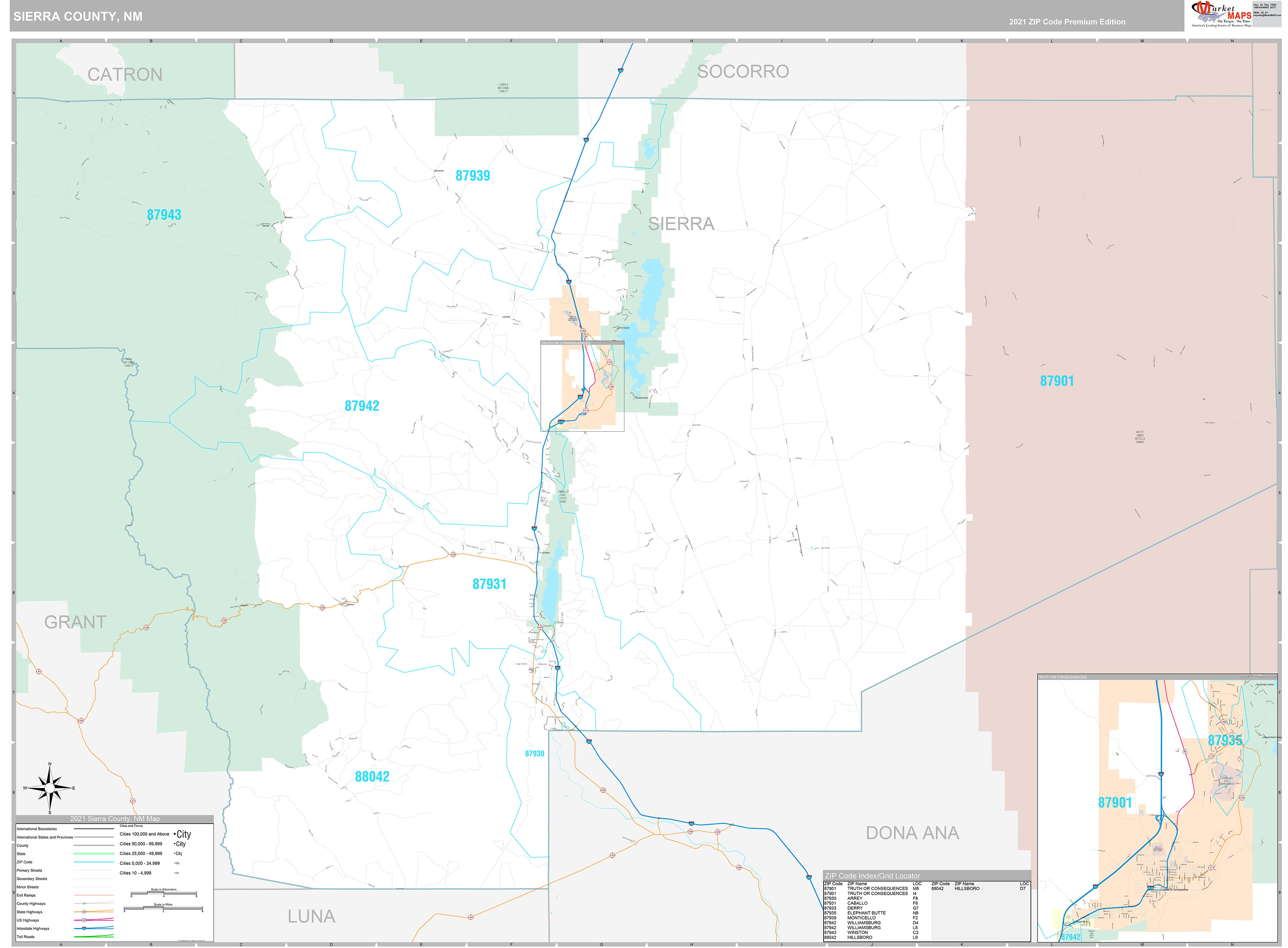 Sierra County, NM Wall Map Premium Style by MarketMAPS