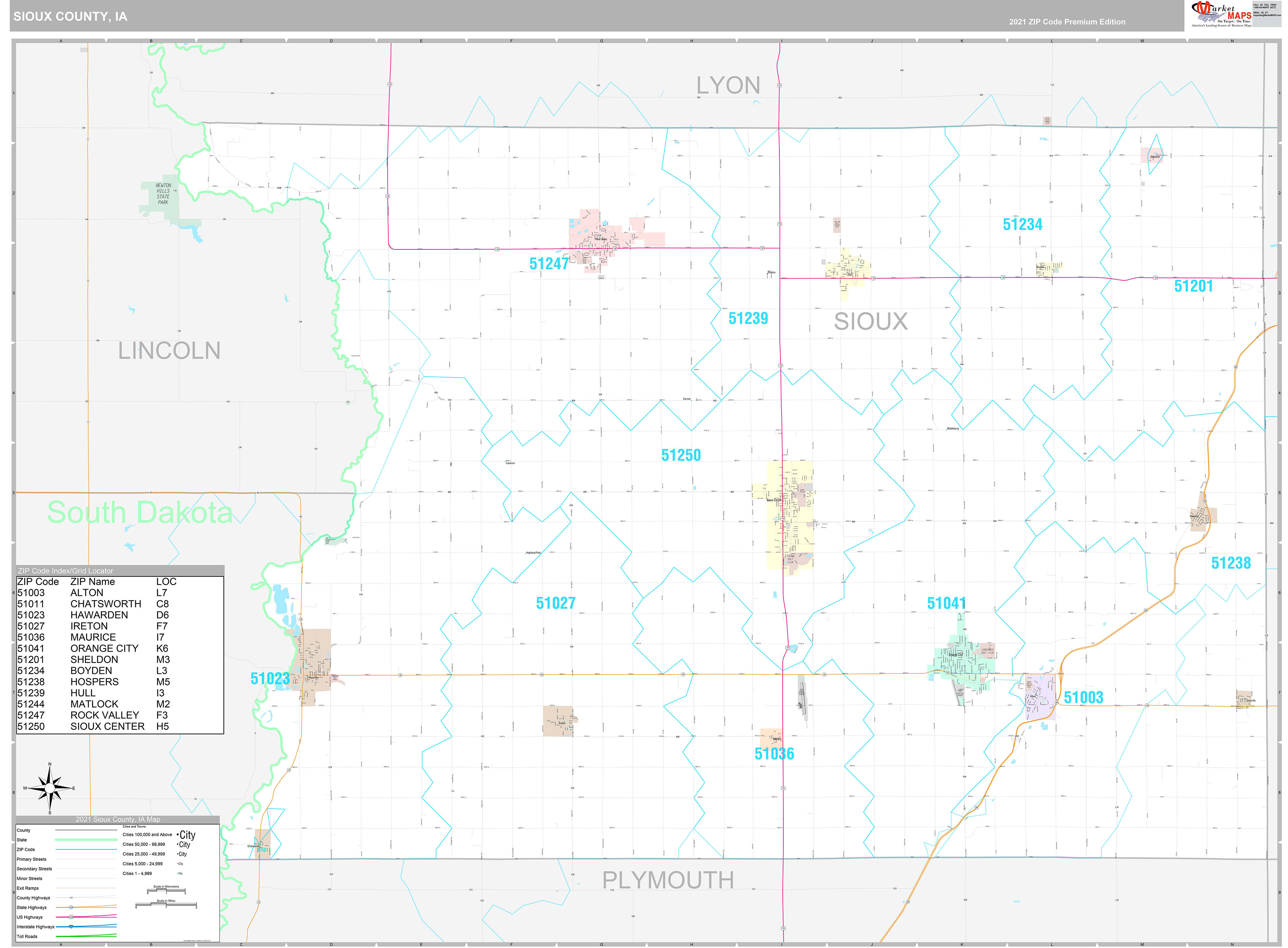 Sioux County Ia Wall Map Premium Style By Marketmaps 9177