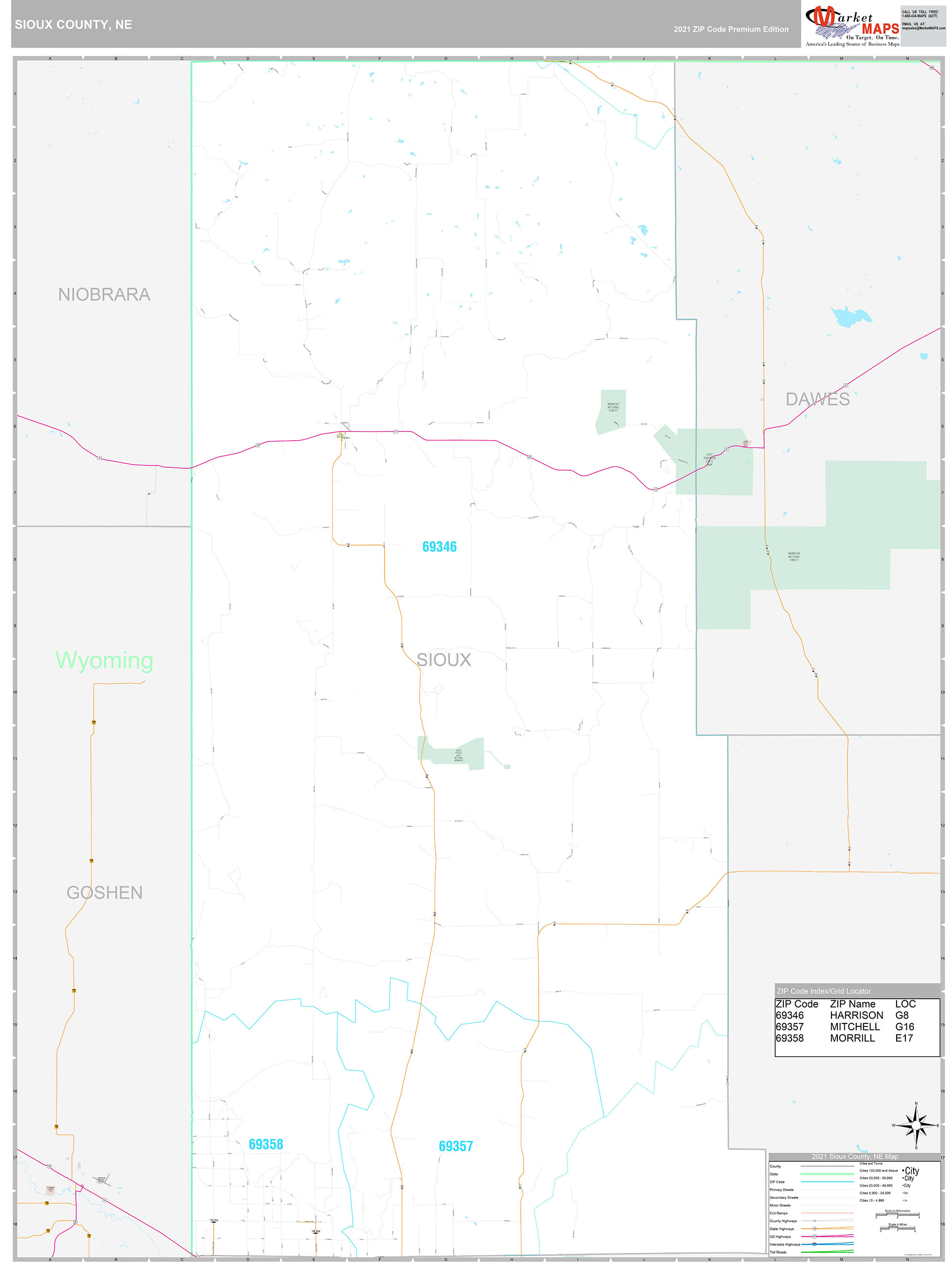 Sioux County, NE Wall Map Premium Style by MarketMAPS