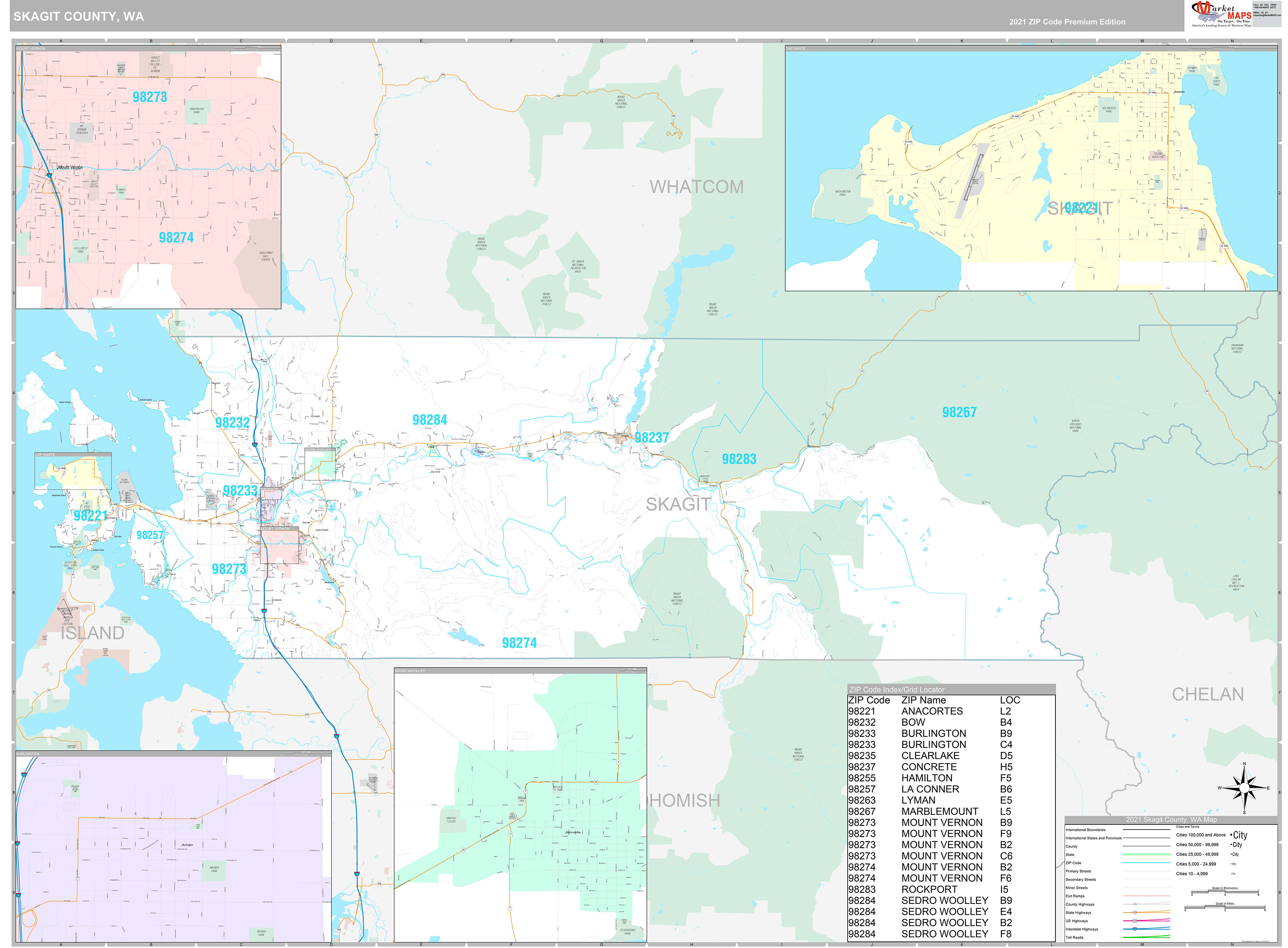 Skagit County, WA Wall Map Premium Style by MarketMAPS MapSales