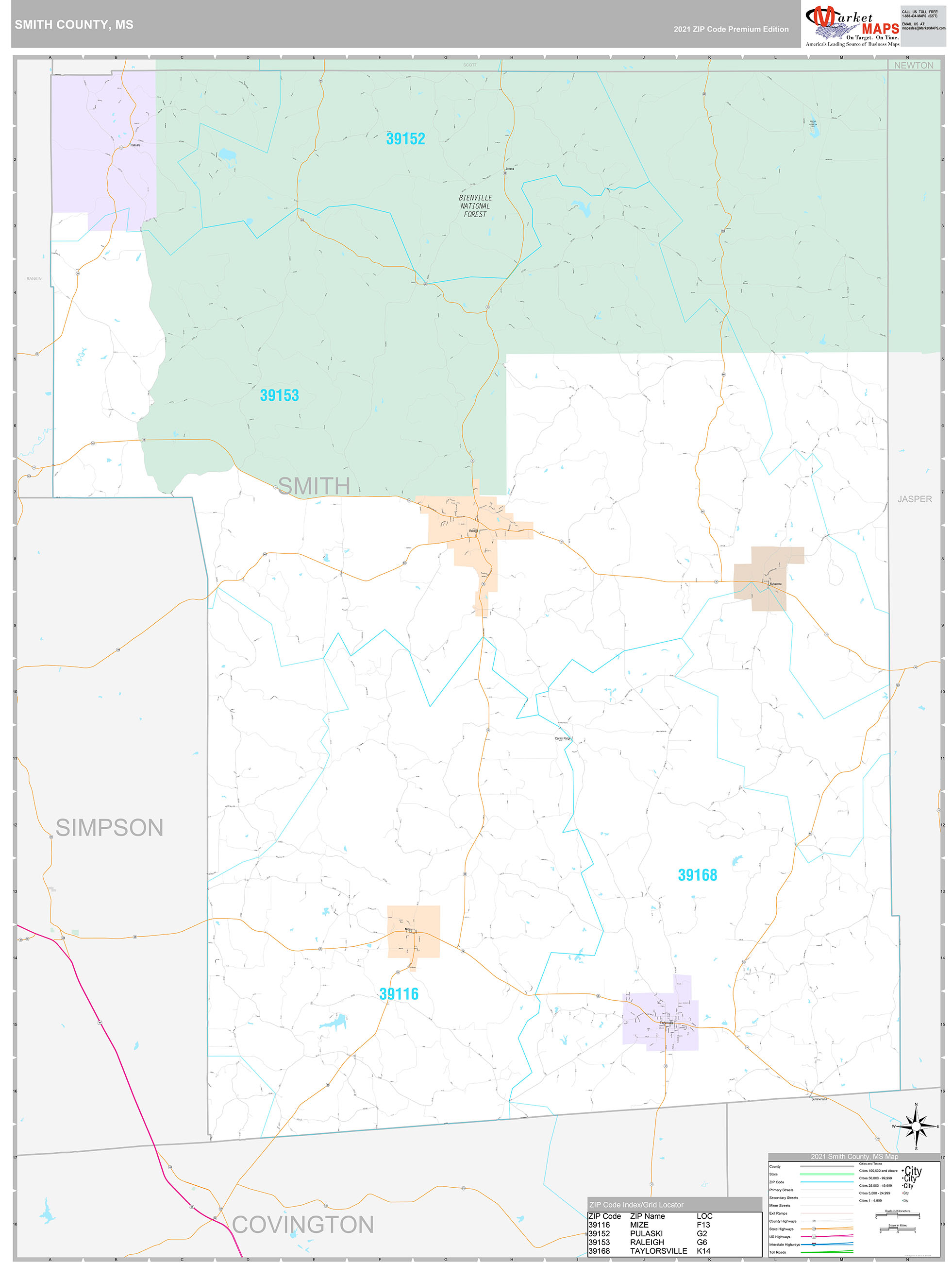 Smith County, MS Wall Map Premium Style by MarketMAPS