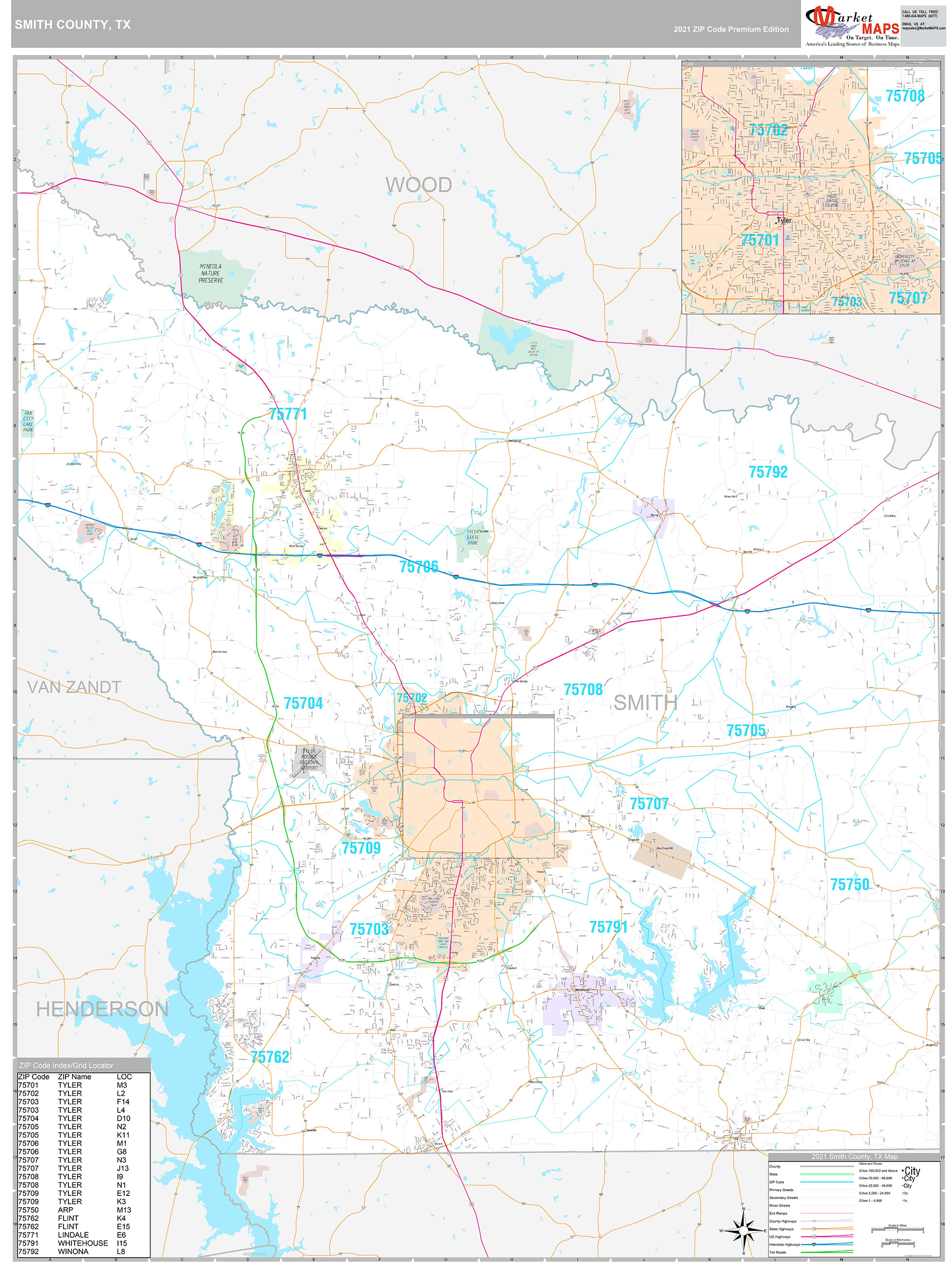 Smith County, TX Wall Map Premium Style by MarketMAPS - MapSales