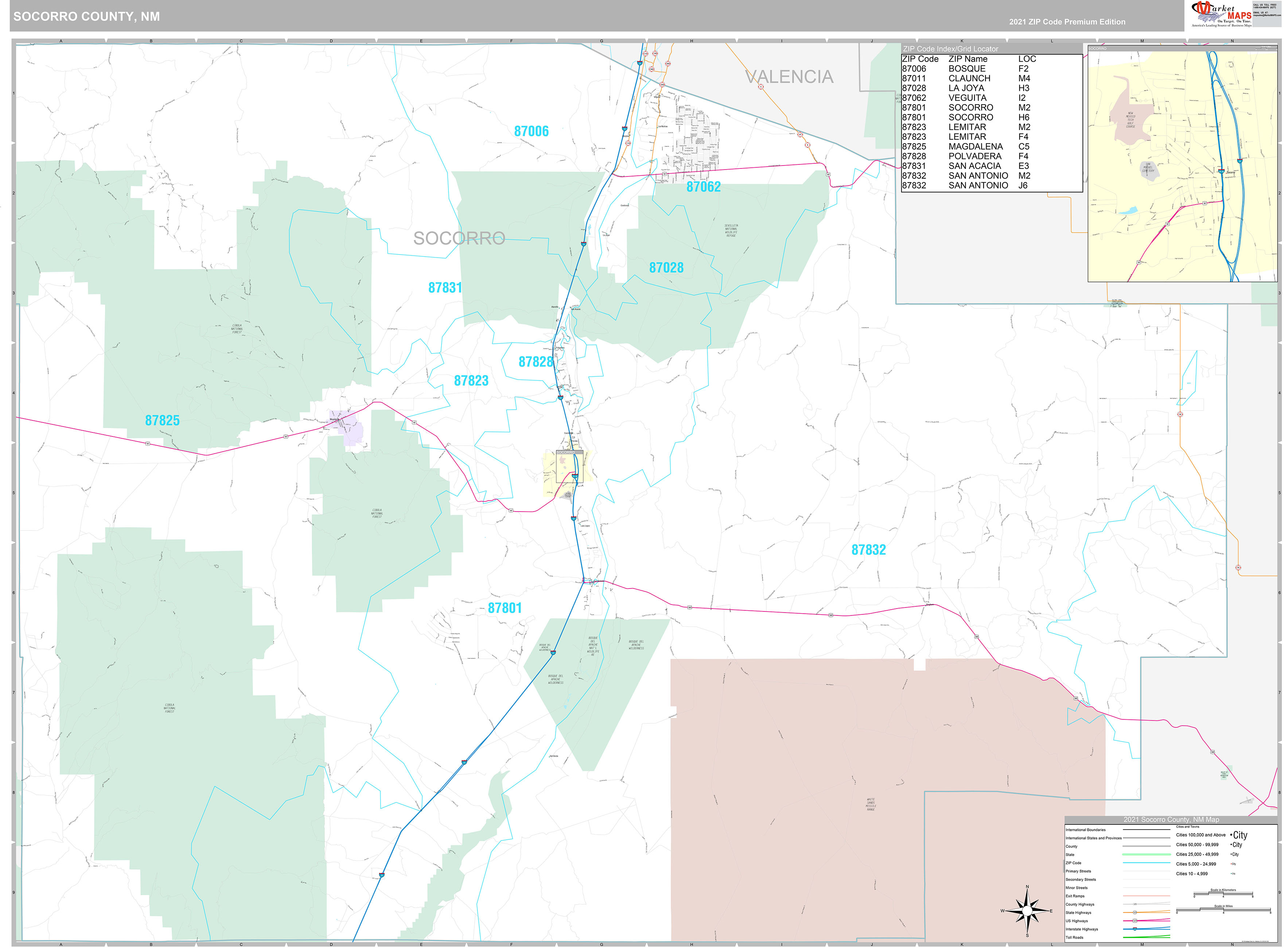 Socorro County, NM Wall Map Premium Style by MarketMAPS - MapSales