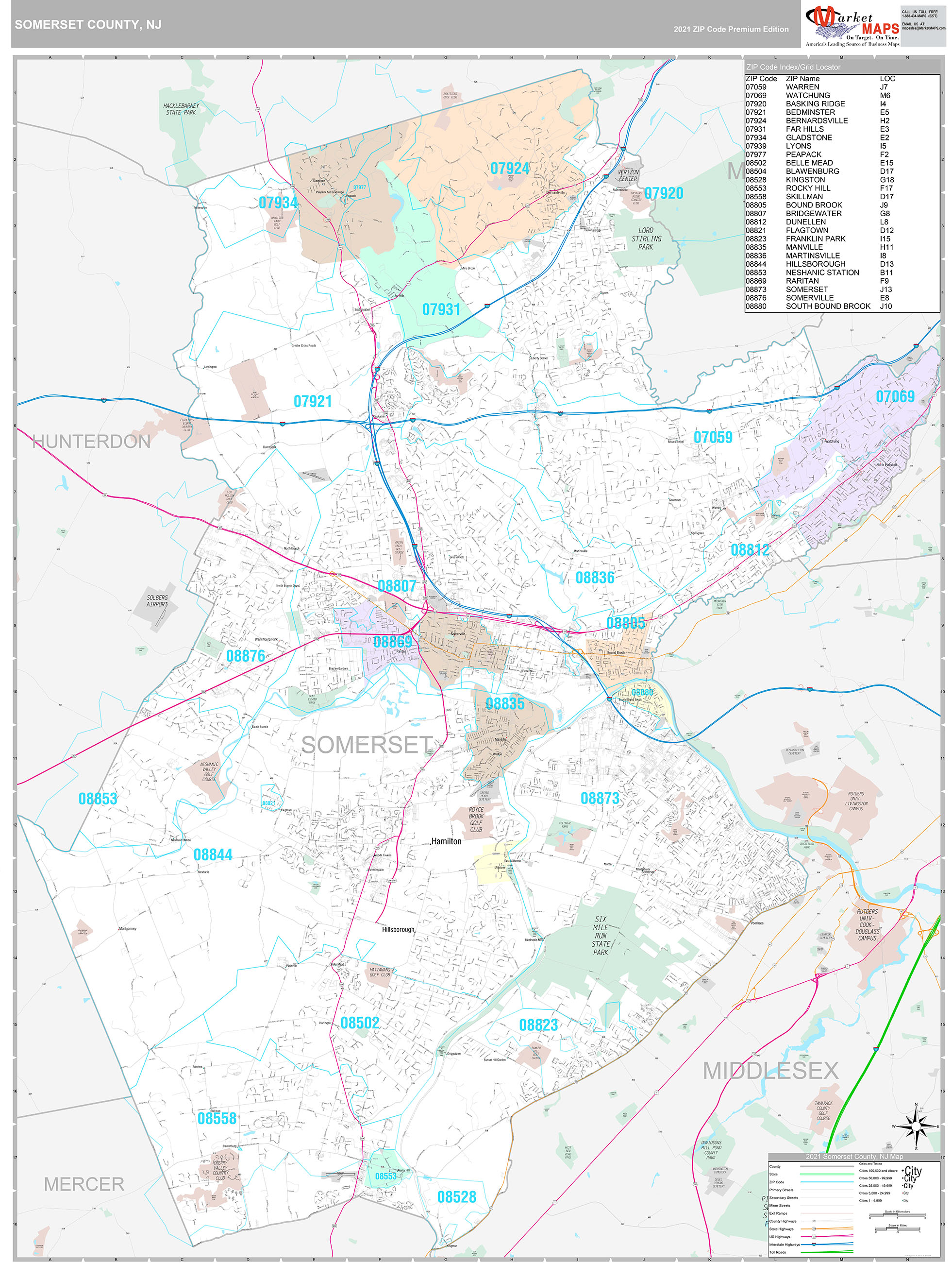 Somerset County Nj Wall Map Premium Style By Marketmaps 5095