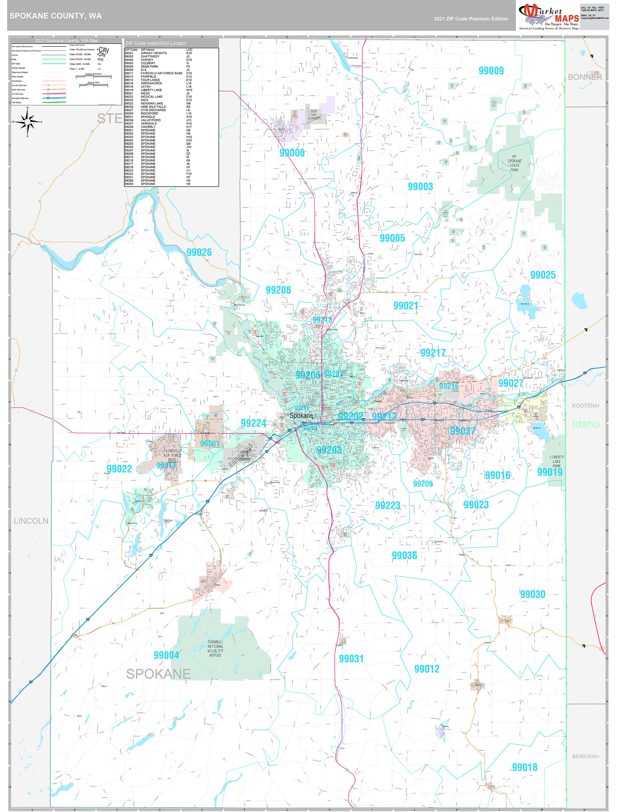 Spokane County, WA Wall Map Premium Style by MarketMAPS MapSales