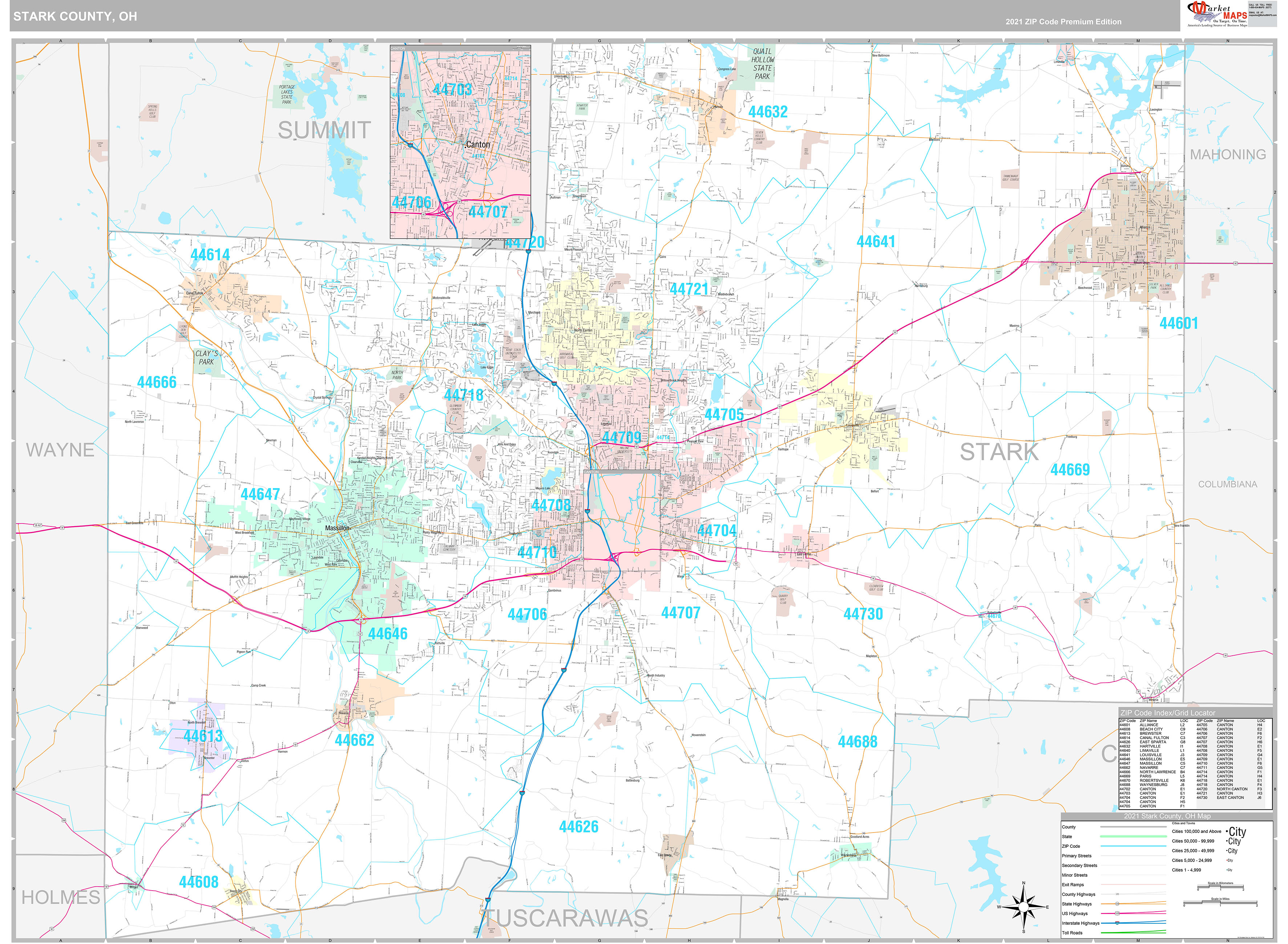 Stark County, OH Wall Map Premium Style by MarketMAPS