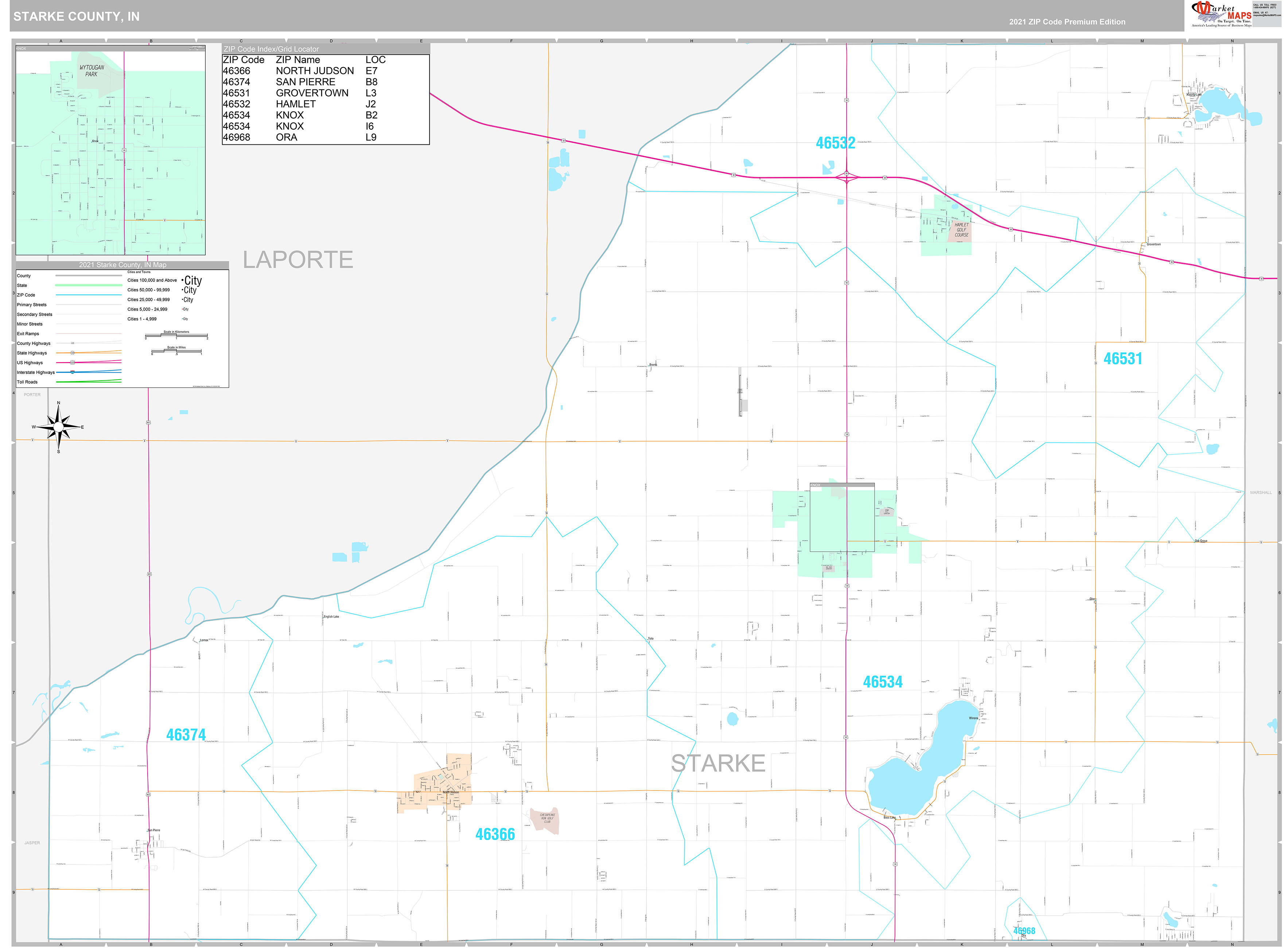 Starke County, IN Wall Map Premium Style by MarketMAPS - MapSales.com