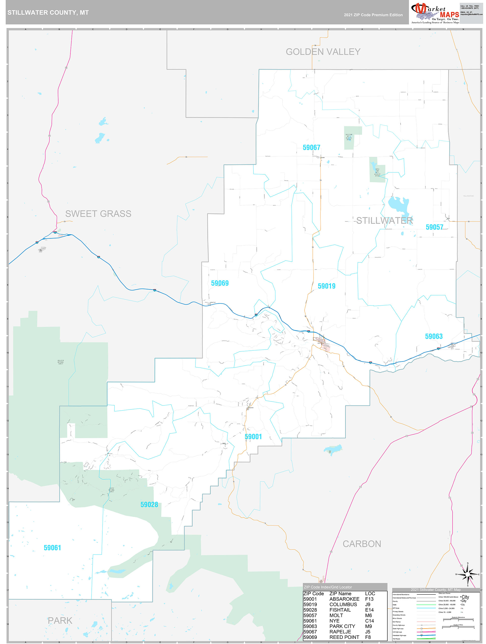 Stillwater County, MT Wall Map Premium Style by MarketMAPS - MapSales.com