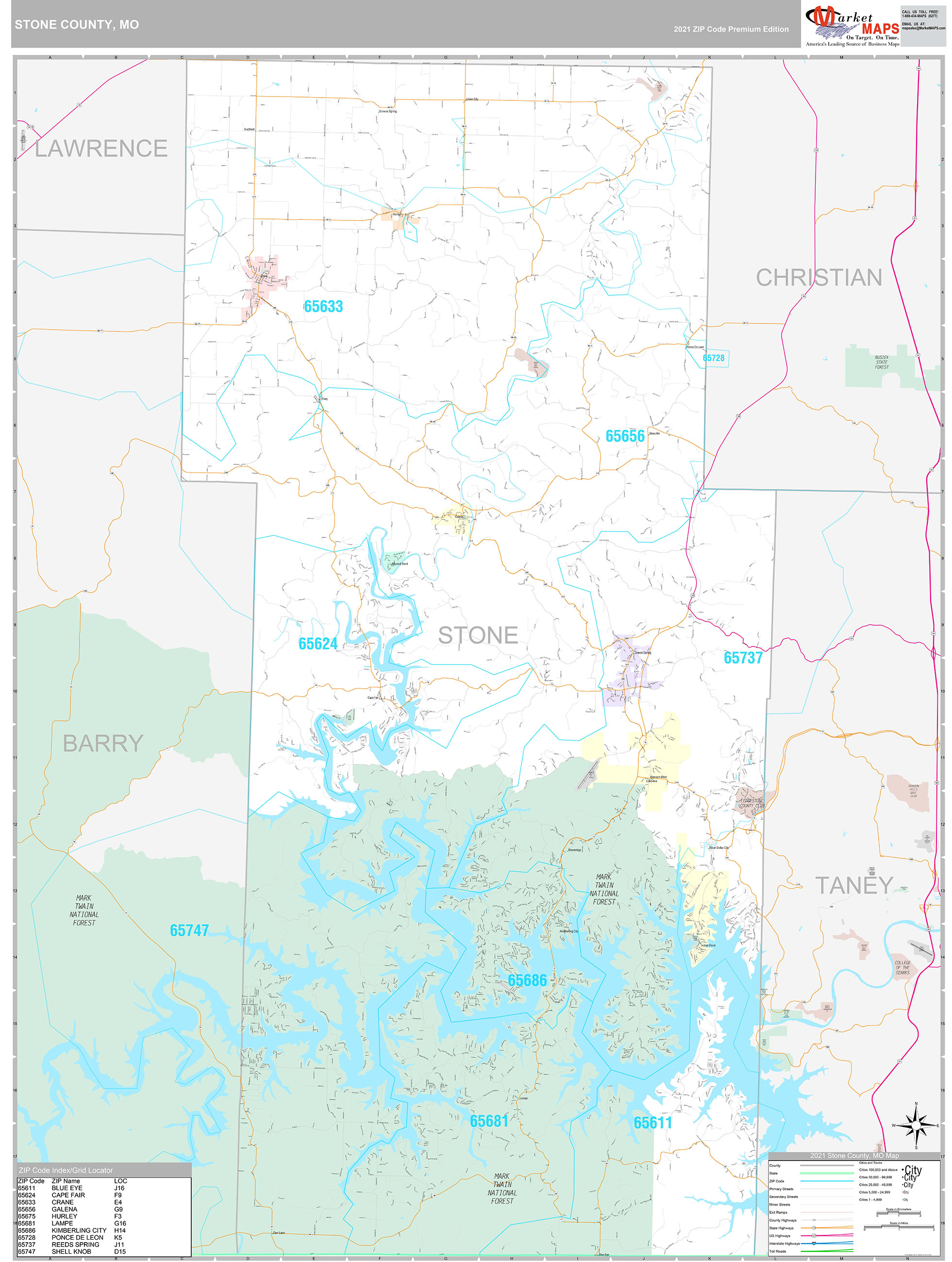 Stone County, MO Wall Map Premium Style by MarketMAPS - MapSales