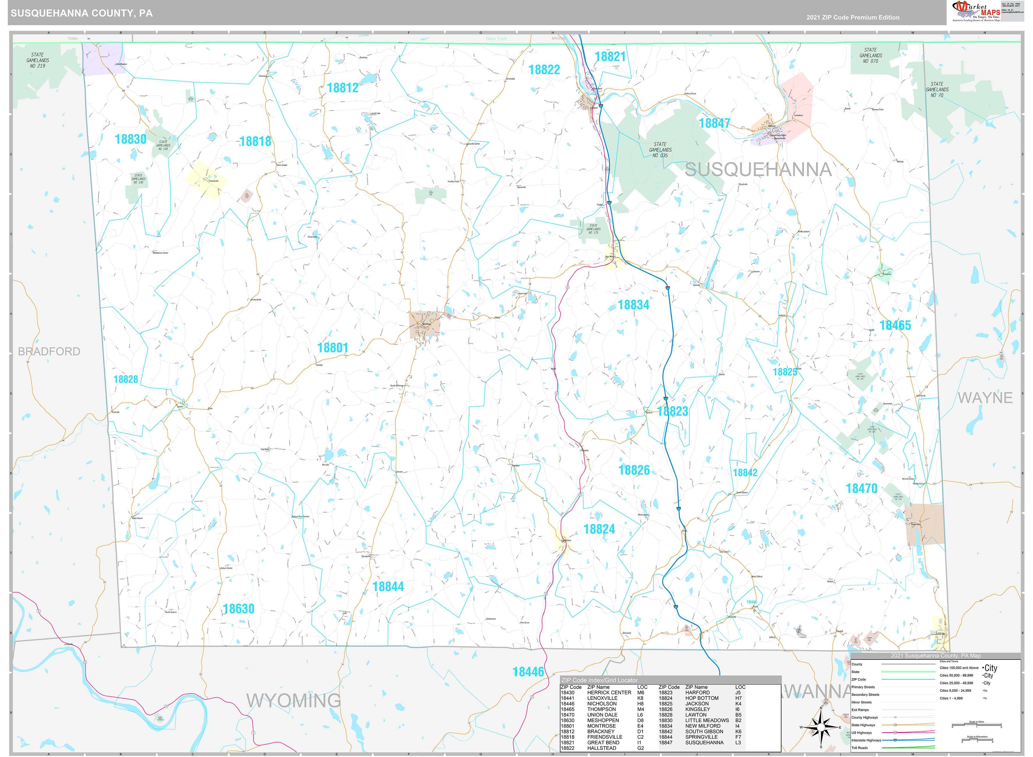 Susquehanna County Pa Wall Map Color Cast Style By Ma - vrogue.co