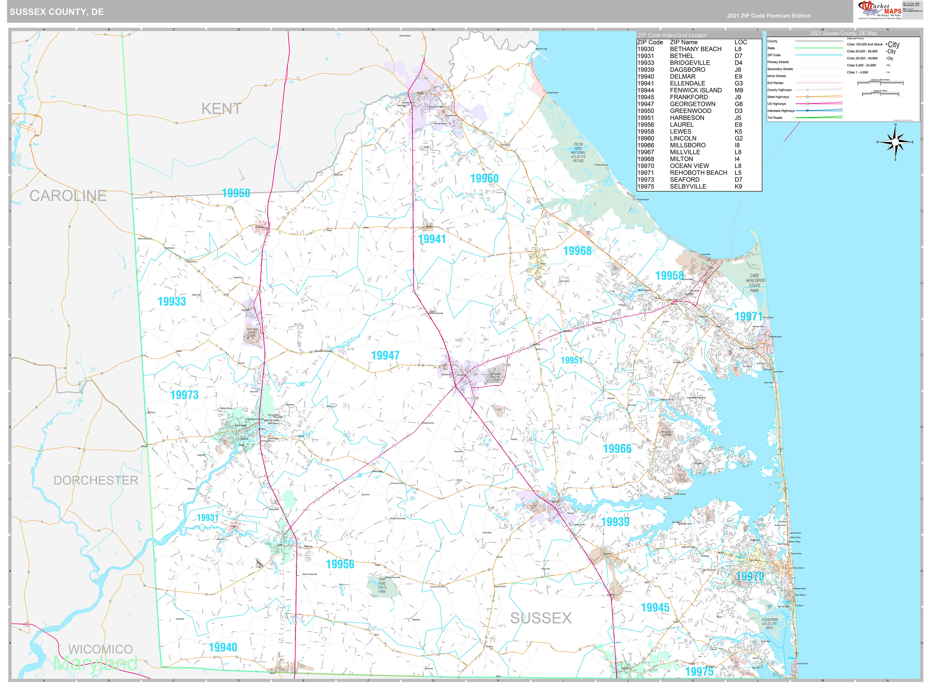 Sussex County De Wall Map Premium Style By Marketmaps Mapsales 9832