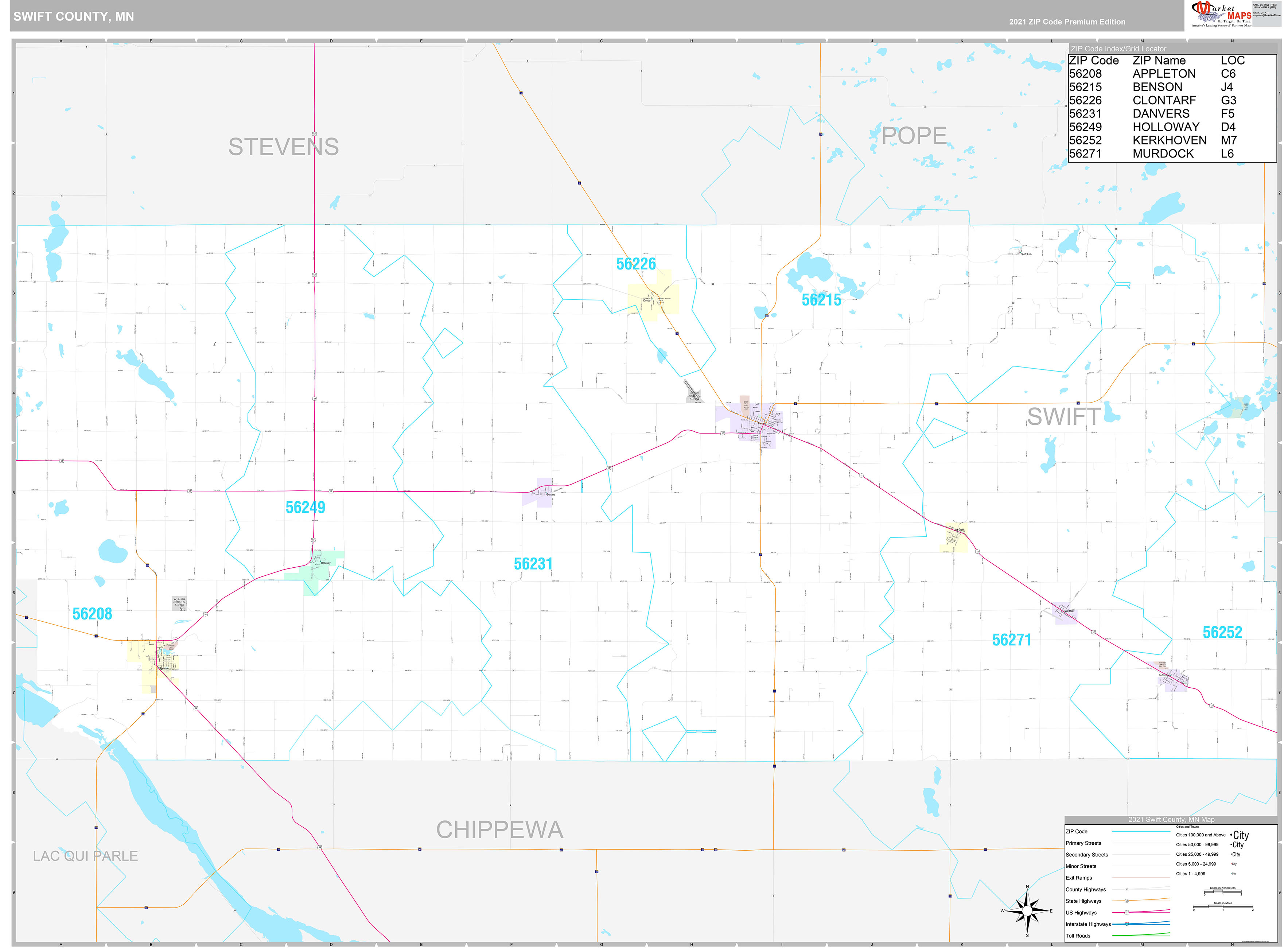 Swift County, MN Wall Map Premium Style by MarketMAPS