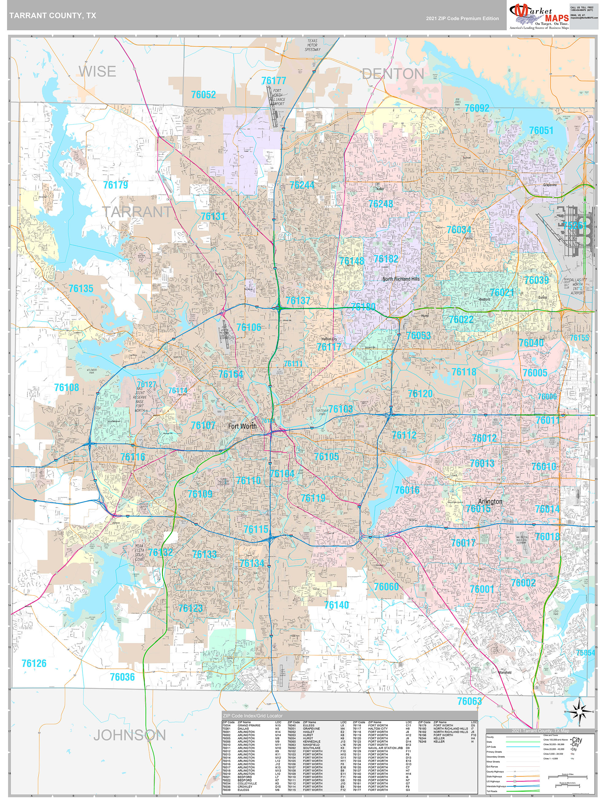 Tarrant County Tx Wall Map Premium Style By Marketmaps Mapsales 7907