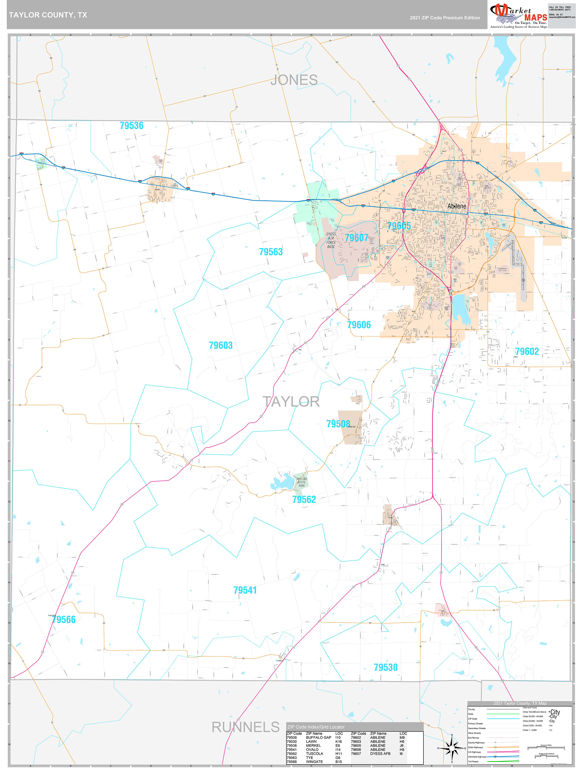 Taylor County Tx Wall Map Premium Style By Marketmaps 0935
