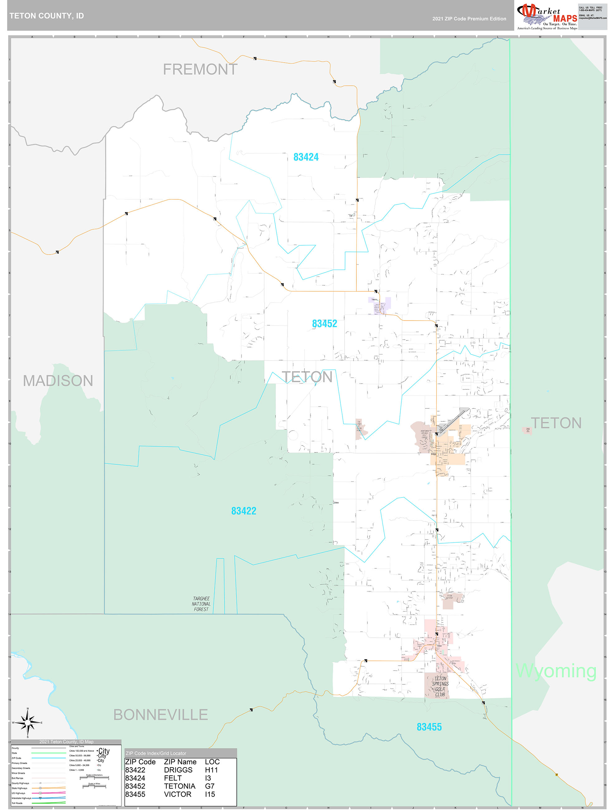 Teton County, ID Wall Map Premium Style by MarketMAPS - MapSales