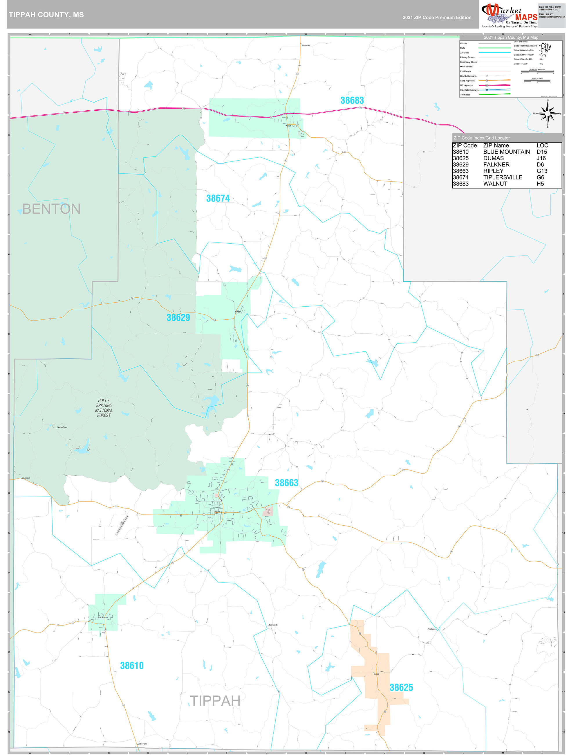 Tippah County, MS Wall Map Premium Style by MarketMAPS - MapSales