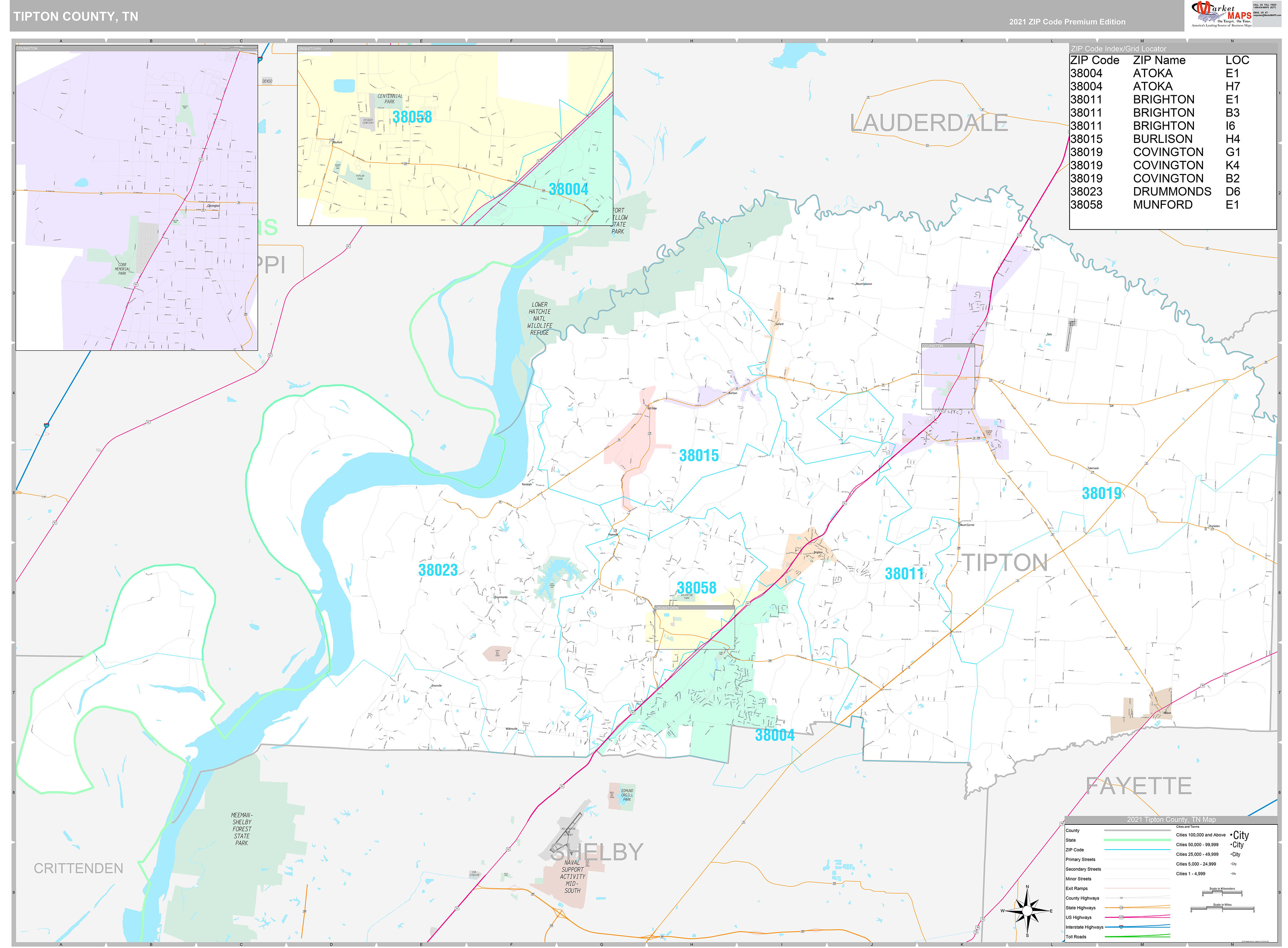 Tipton County, TN Wall Map Premium Style by MarketMAPS - MapSales.com