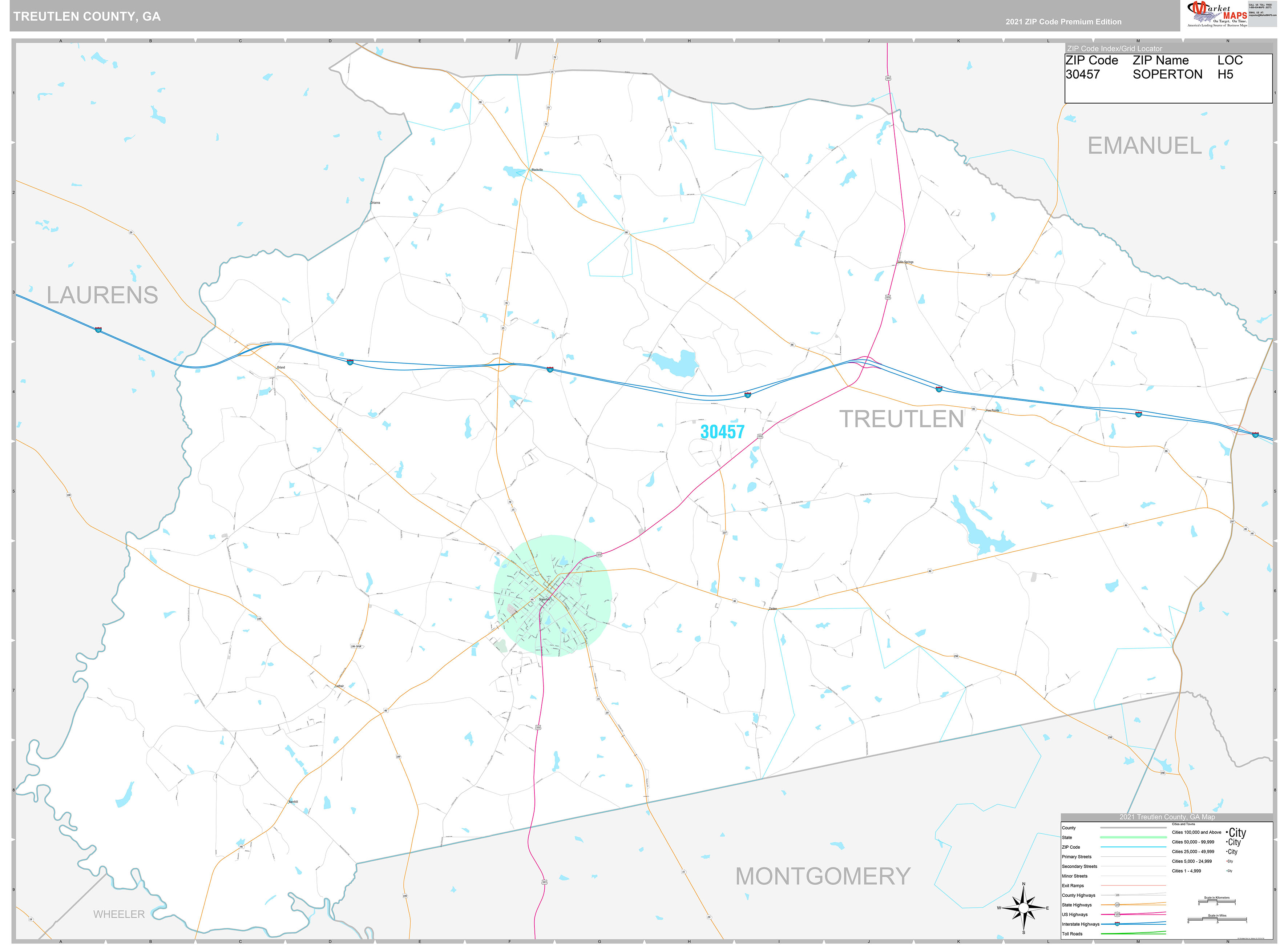 Treutlen County, GA Wall Map Premium Style by MarketMAPS - MapSales